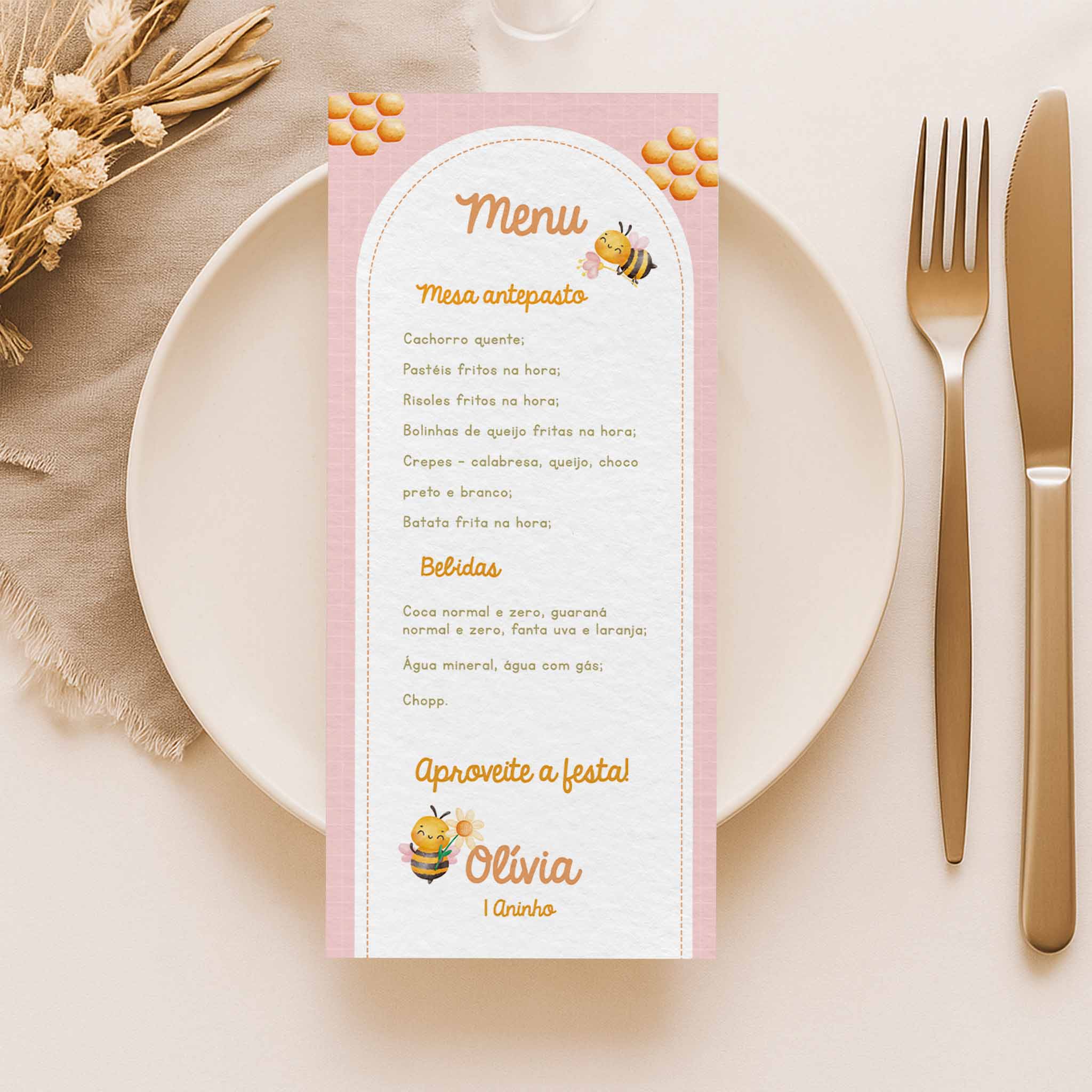 Menu Cardápio Aniversário Abelha