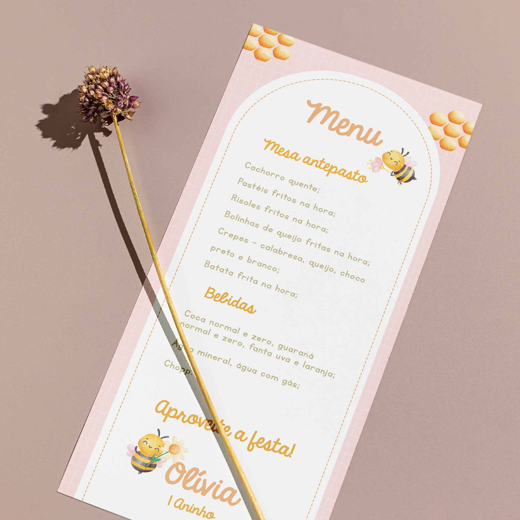 Menu Cardápio Aniversário Abelha