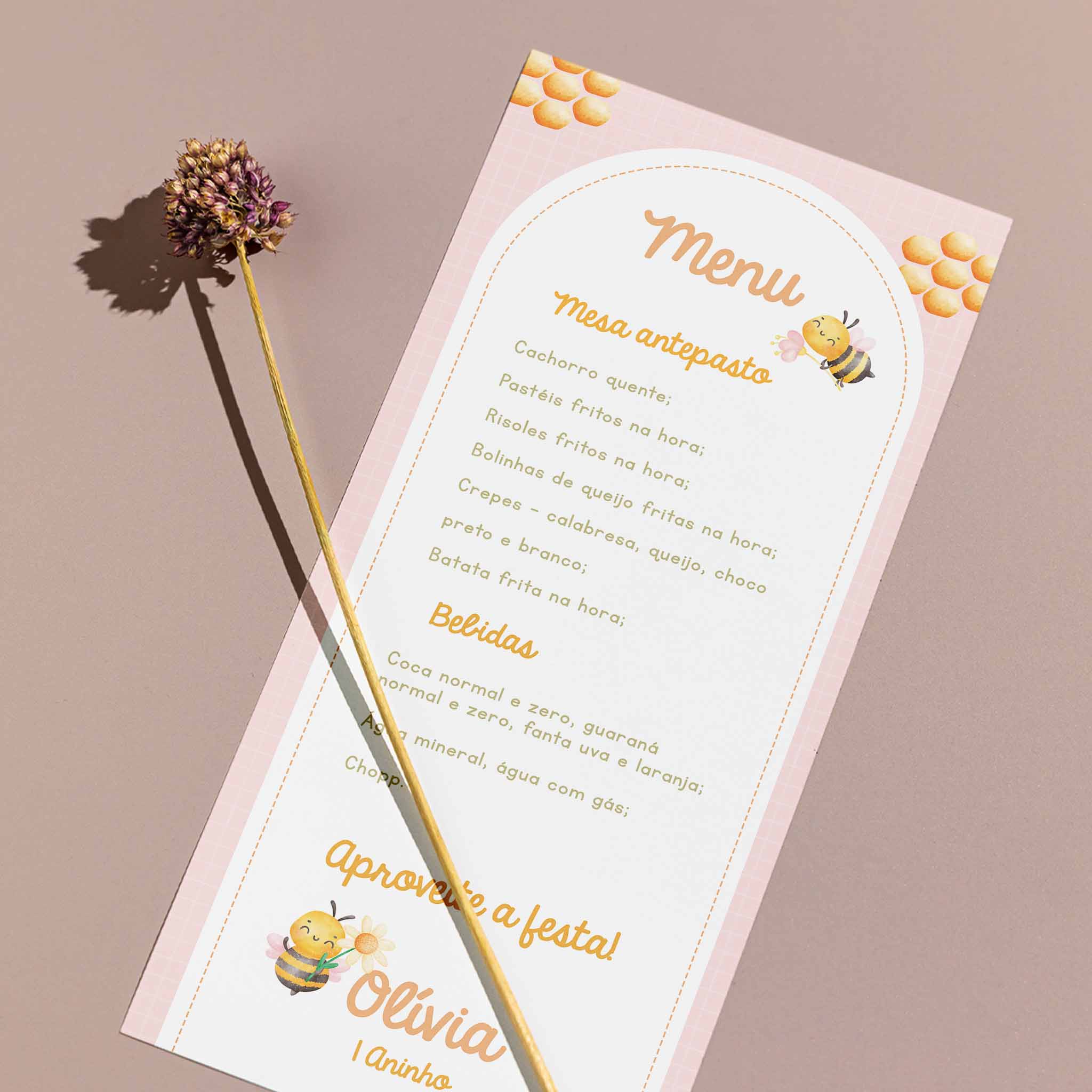 Menu Cardápio Aniversário Abelha
