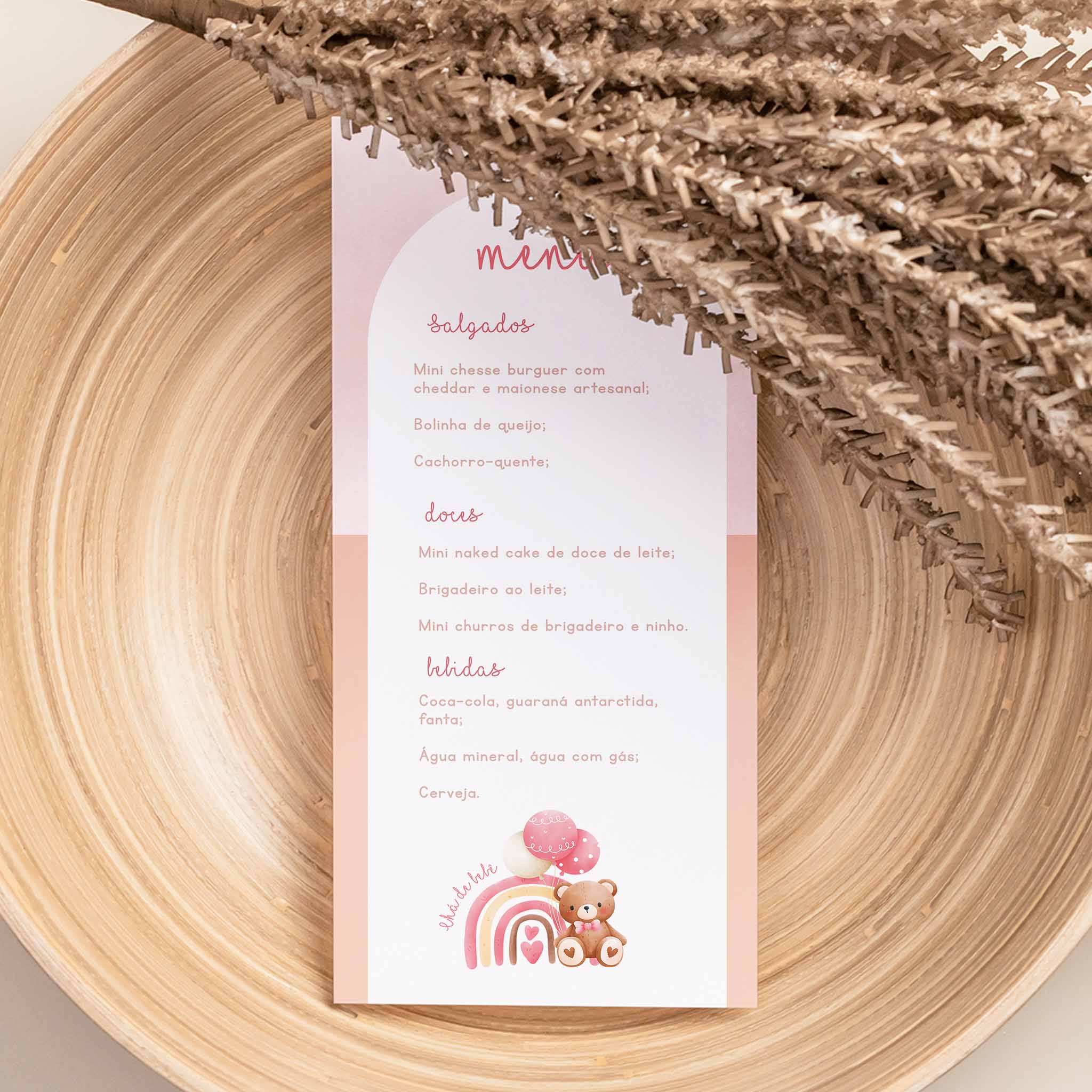 Menu Cardápio Chá de Bebê Ursinho