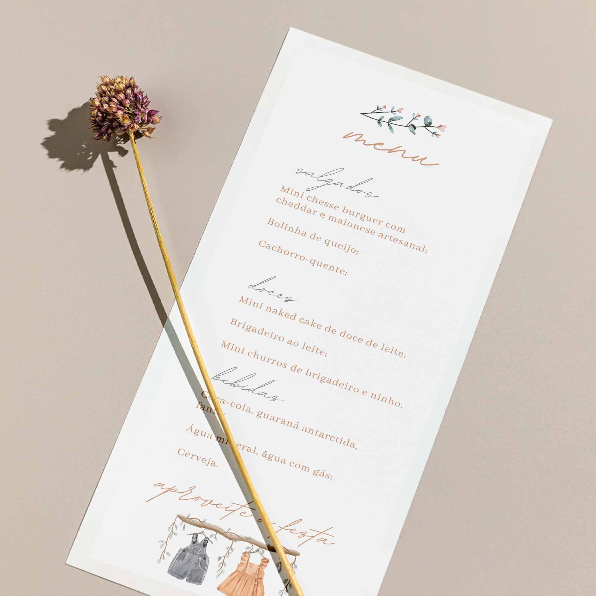 Menu Cardápio Chá Revelação Roupinha