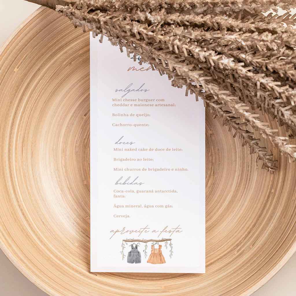 Menu Cardápio Chá Revelação Roupinha