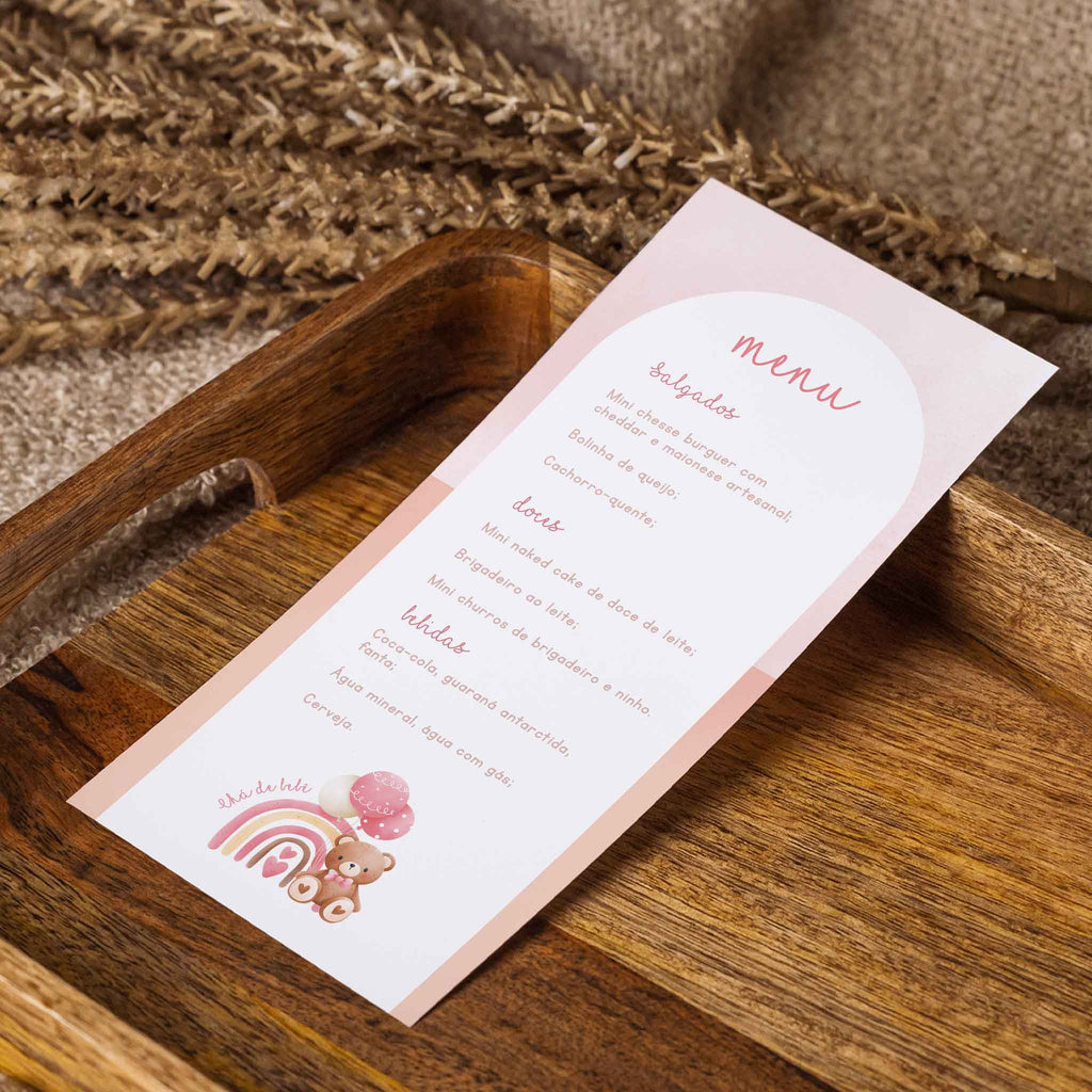 Menu Cardápio Chá de Bebê Ursinho
