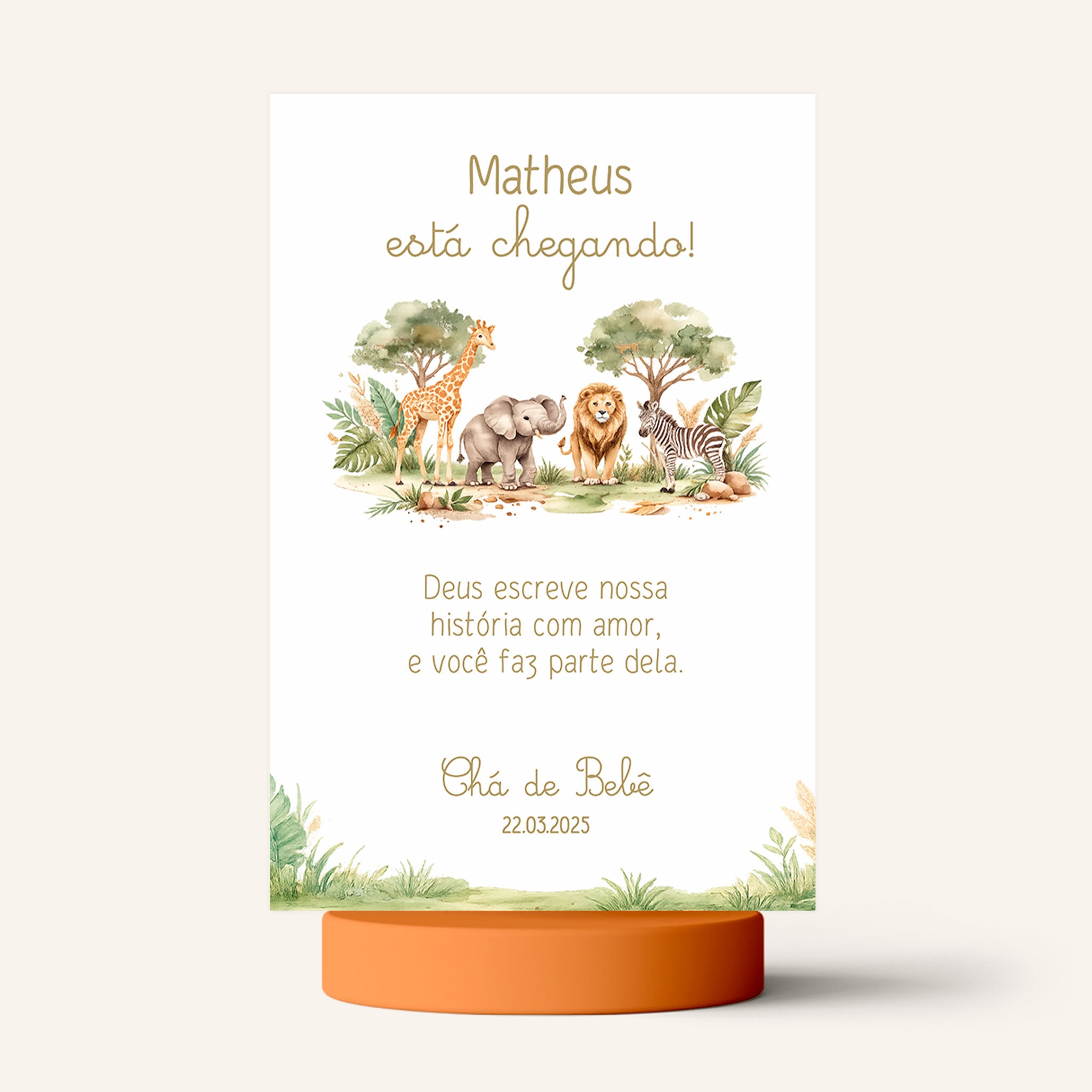 Cartão Agradecimento de Mesa Chá de Bebê Safari