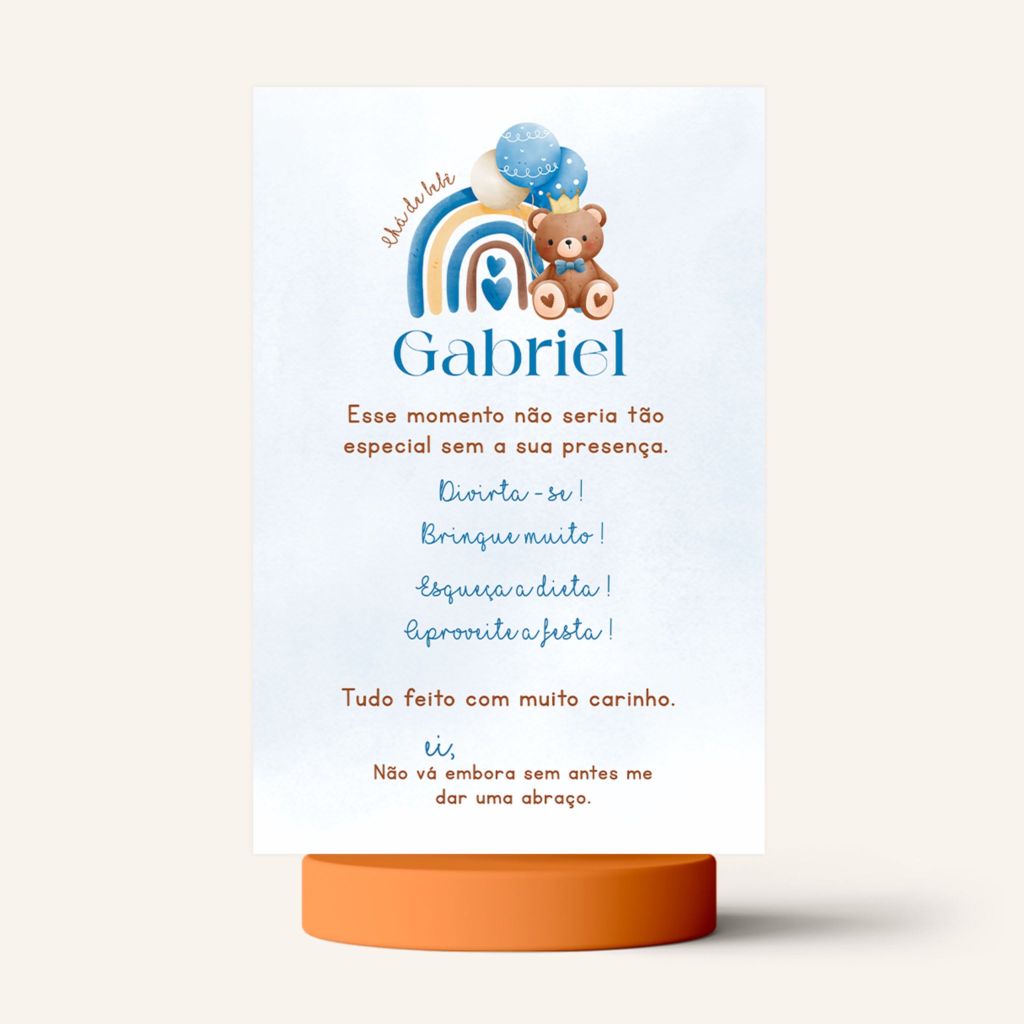 Cartão Agradecimento de Mesa Chá de Bebê Ursinho