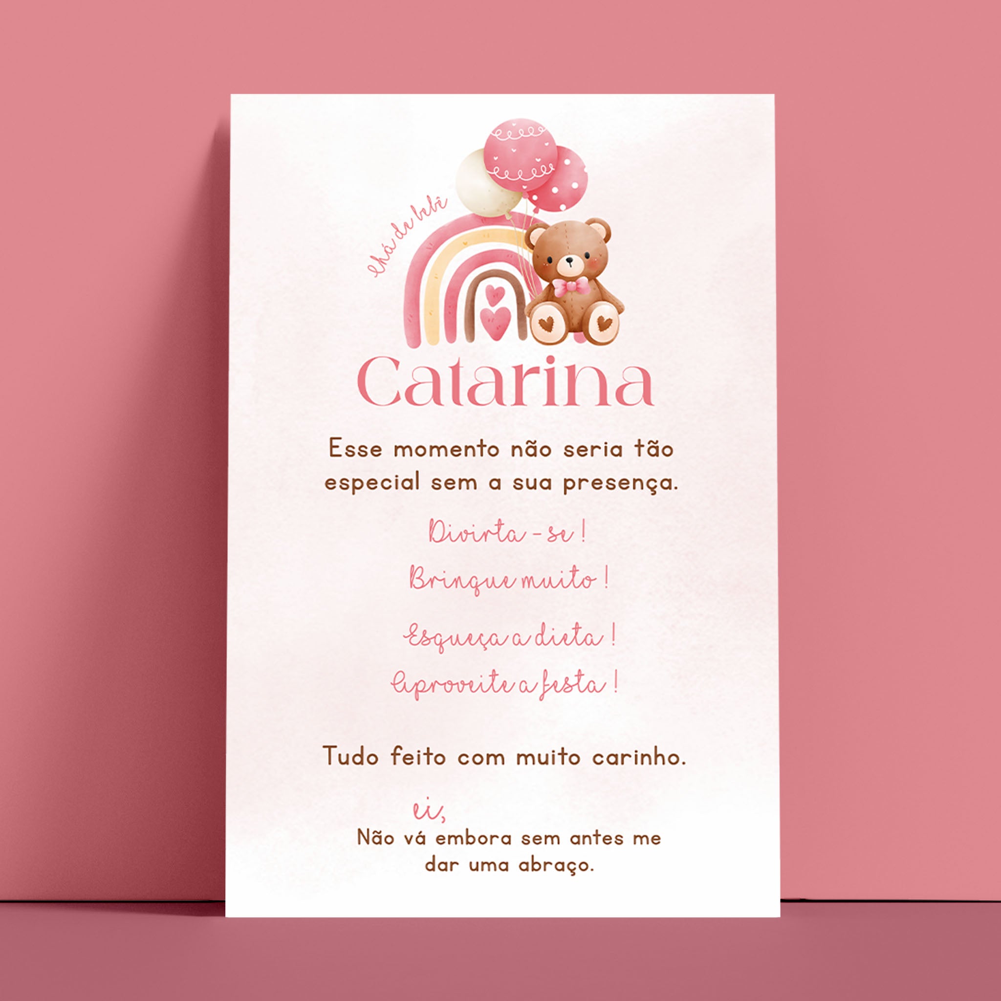 Cartão Agradecimento de Mesa Chá de Bebê Ursinho