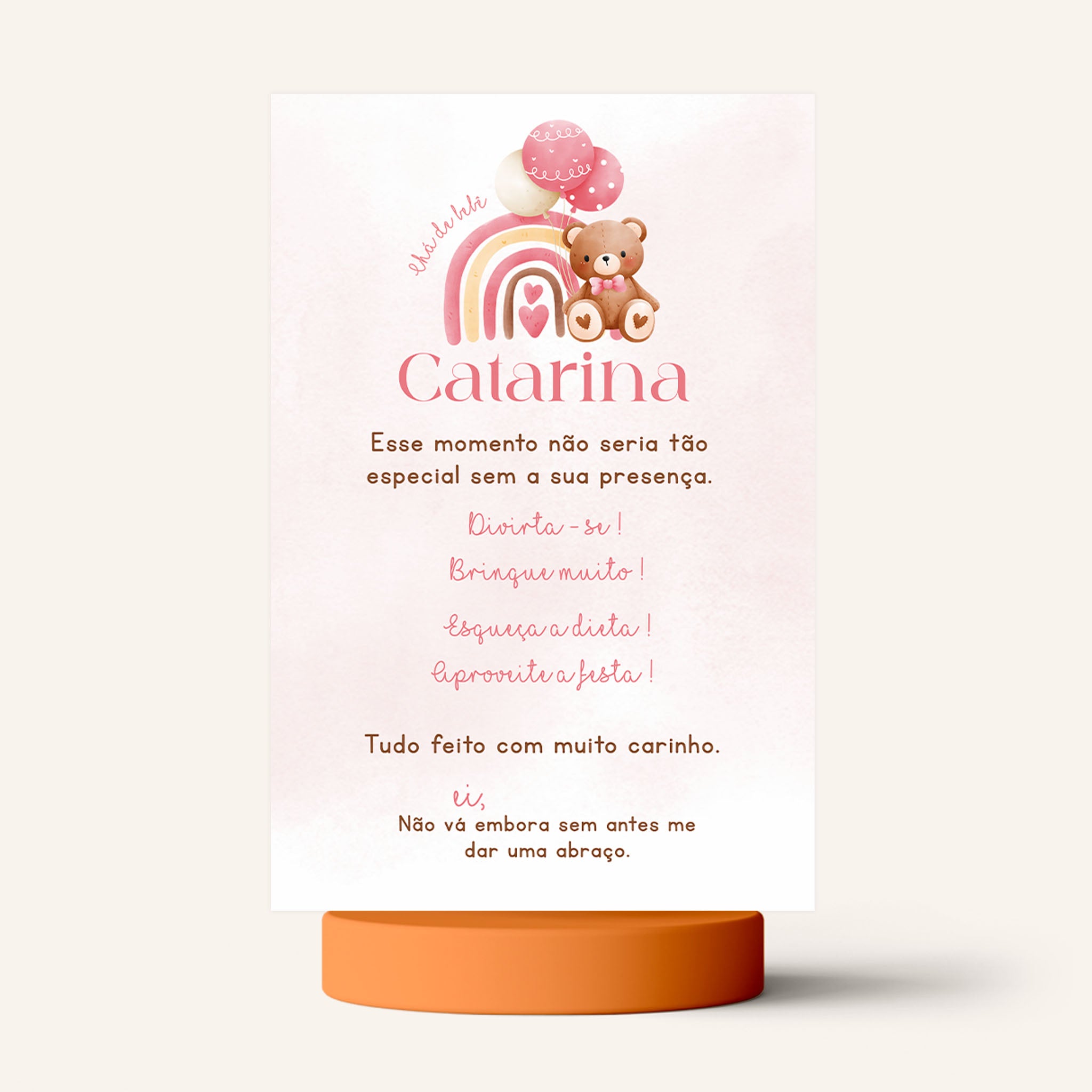 Cartão Agradecimento de Mesa Chá de Bebê Ursinho
