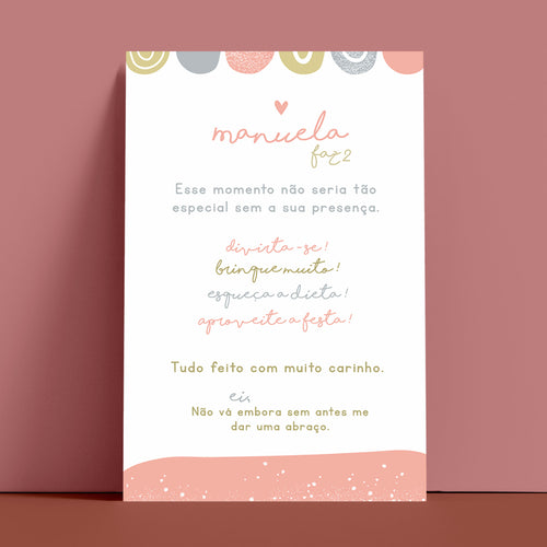 Cartão Agradecimento de Mesa Aniversário Cores