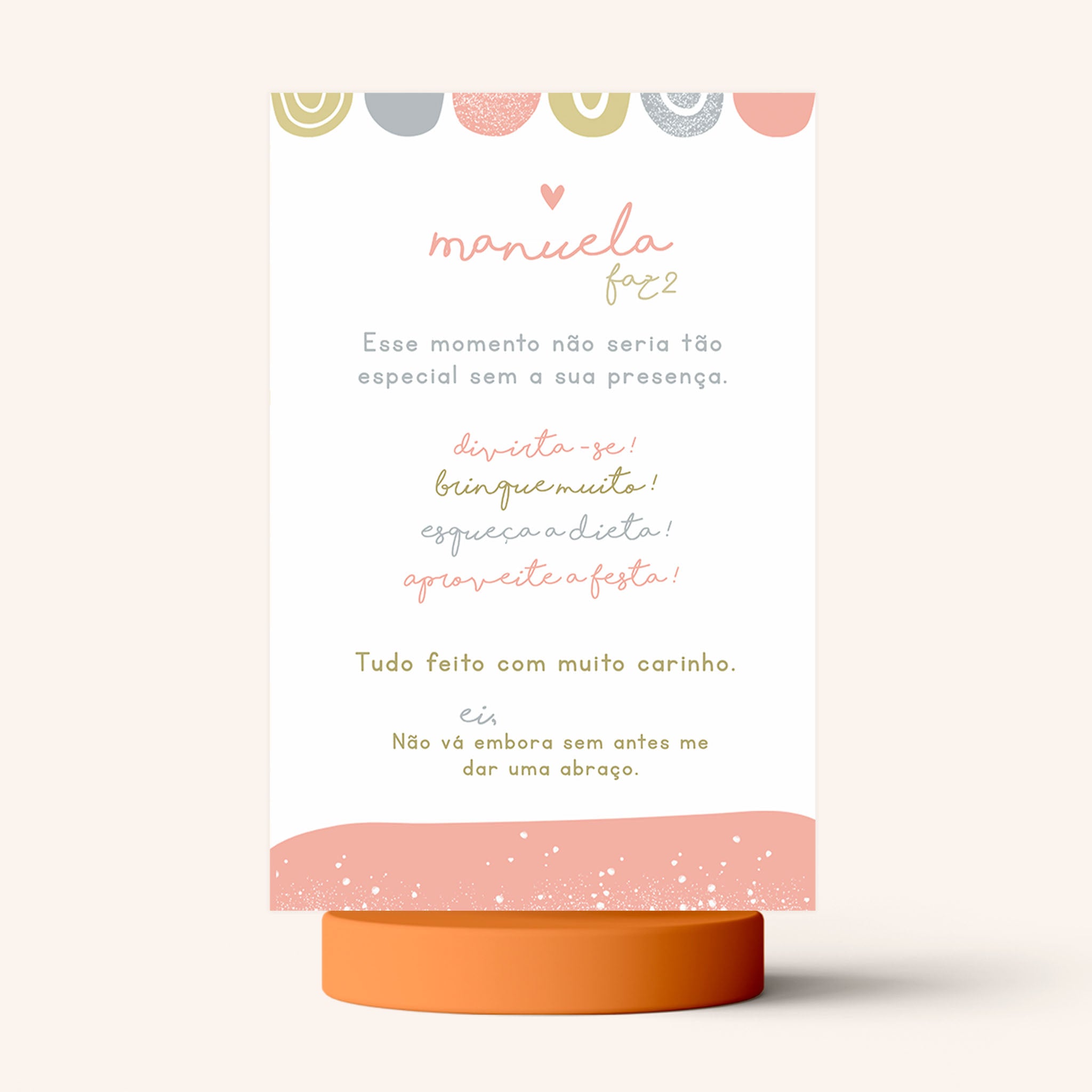 Cartão Agradecimento de Mesa Aniversário Cores