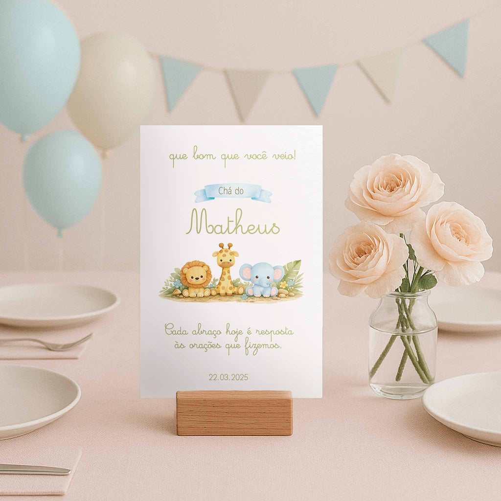 Cartão Agradecimento de Mesa Chá de Bebê Safari