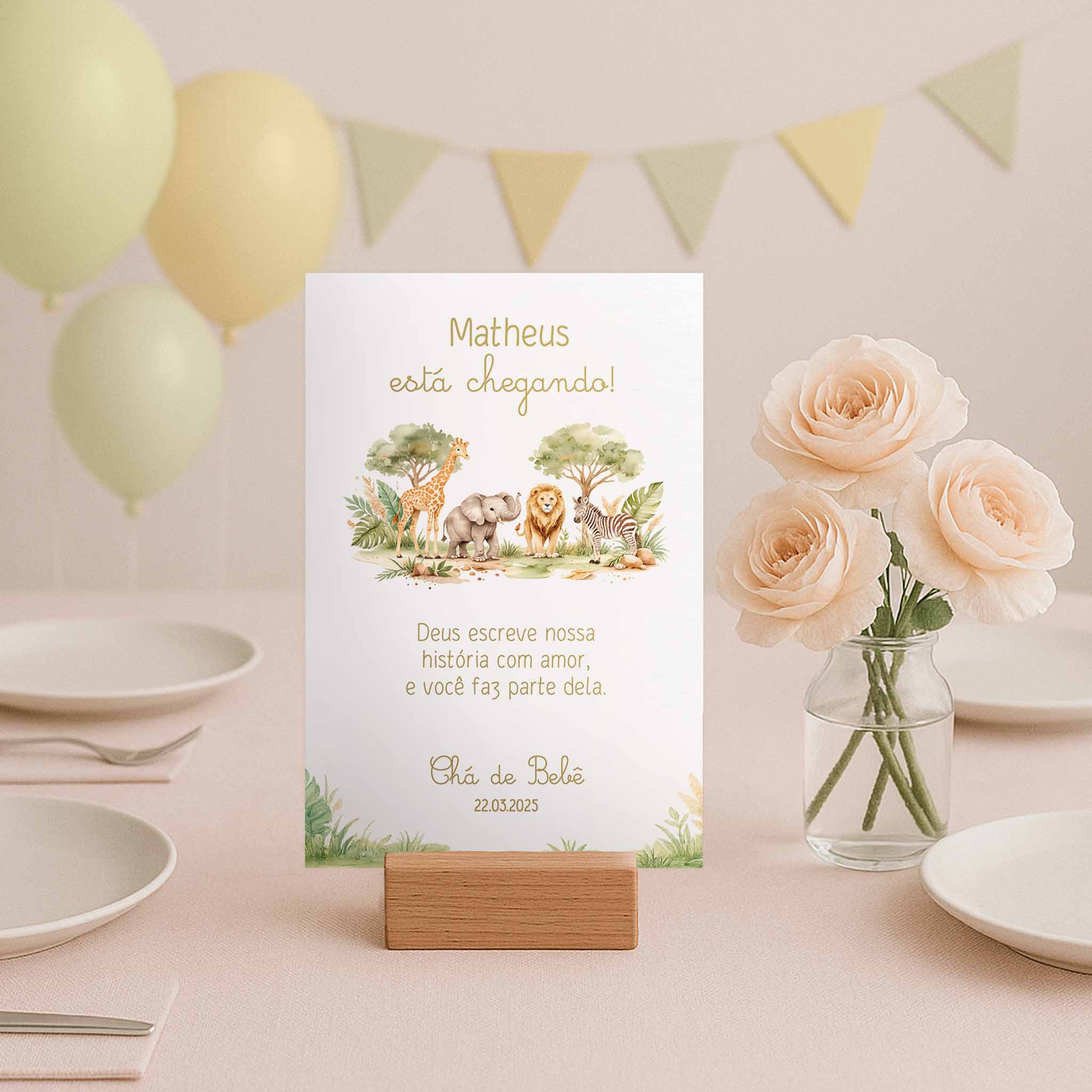 Cartão Agradecimento de Mesa Chá de Bebê Safari