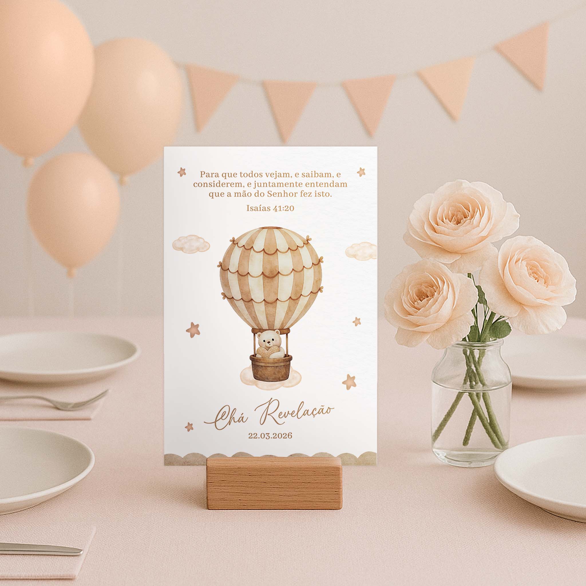 Cartão Agradecimento de Mesa Chá Revelação Ursinho