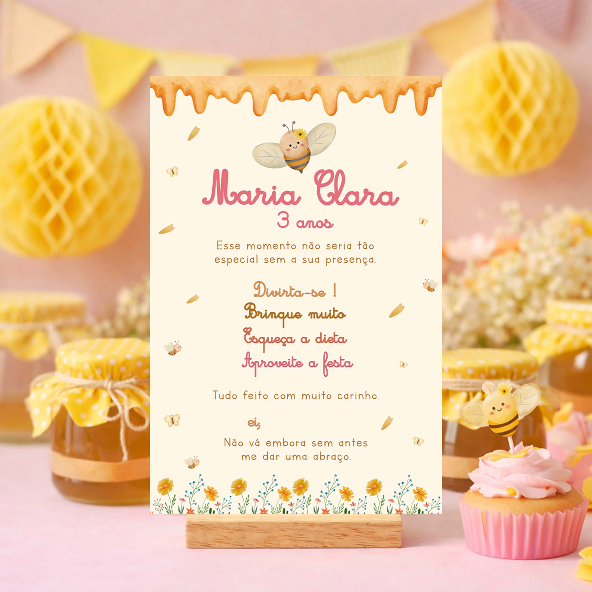 Cartão Agradecimento de Mesa Aniversário Abelha