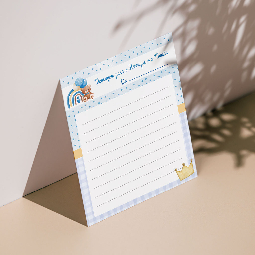 Cartão para Mensagem Chá de Bebê Ursinho