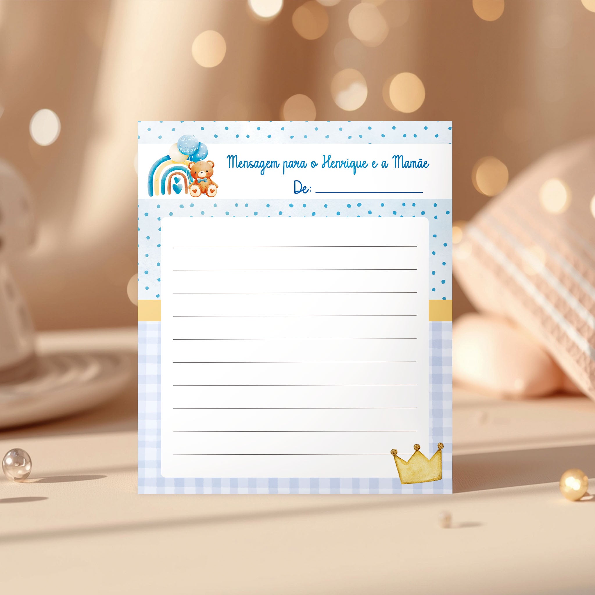 Cartão para Mensagem Chá de Bebê Ursinho