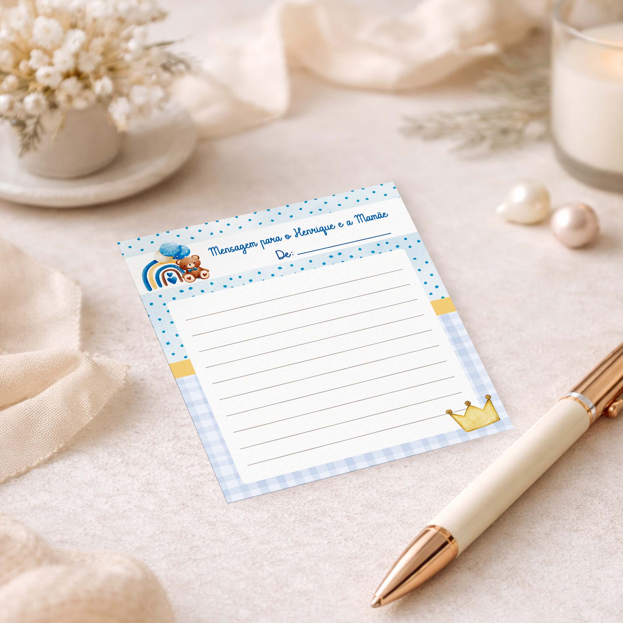Cartão para Mensagem Chá de Bebê Ursinho