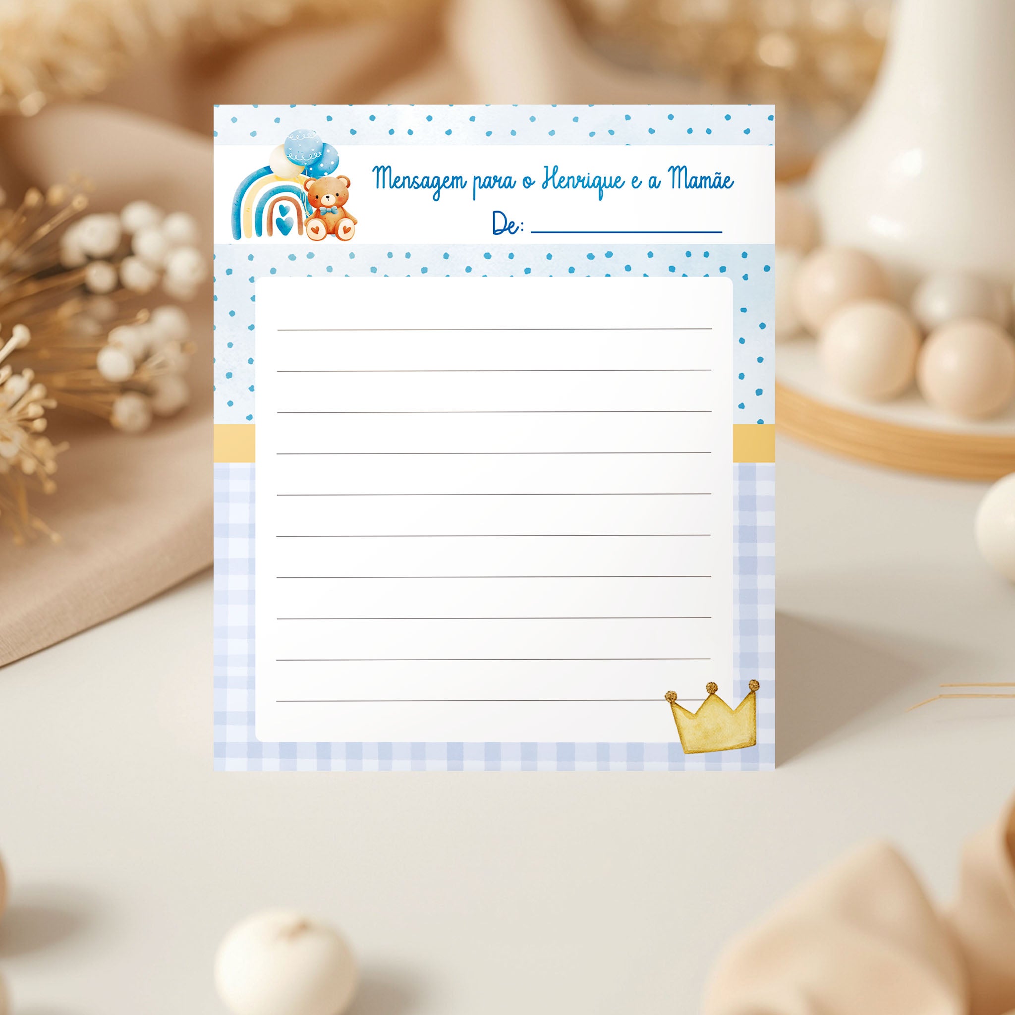 Cartão para Mensagem Chá de Bebê Ursinho