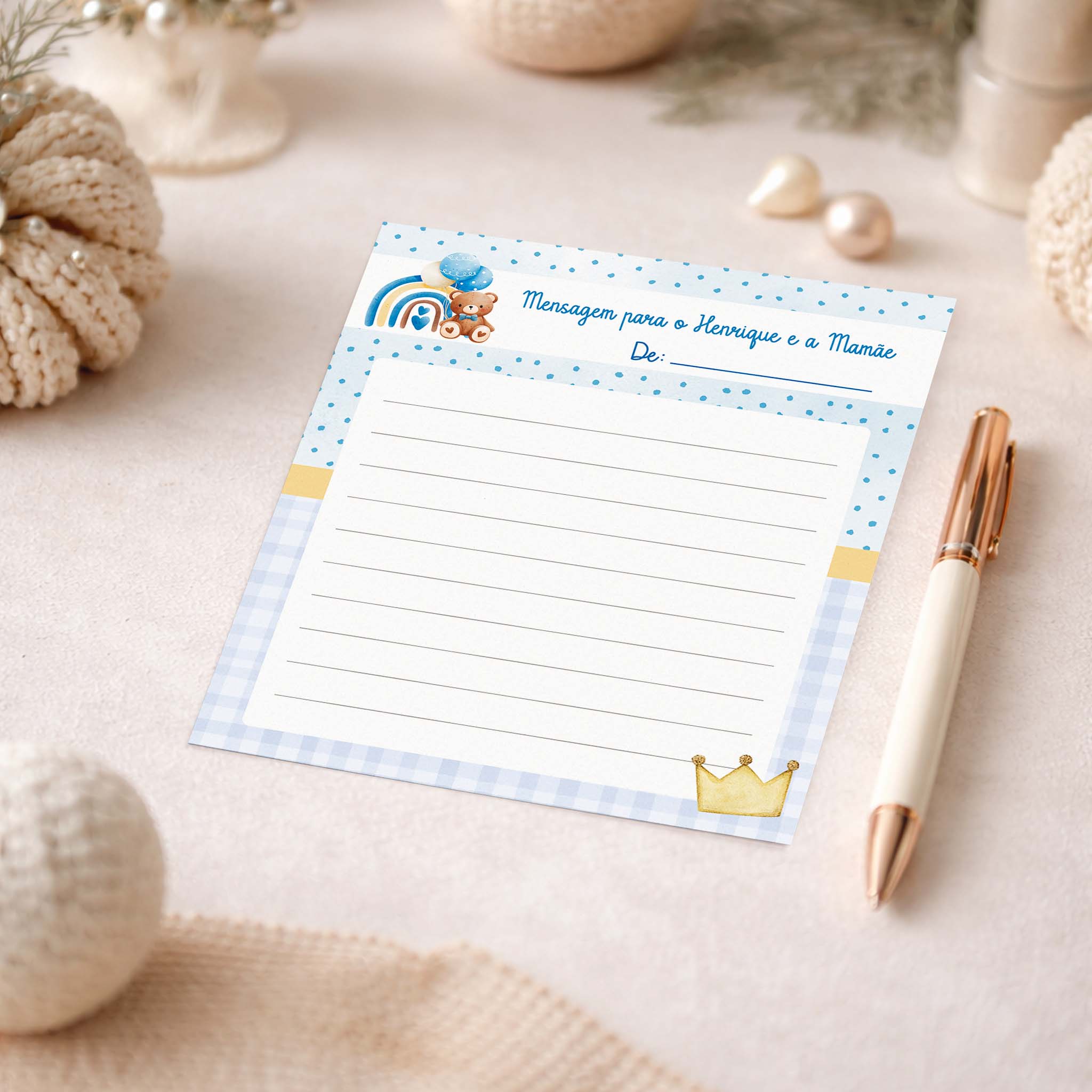 Cartão para Mensagem Chá de Bebê Ursinho