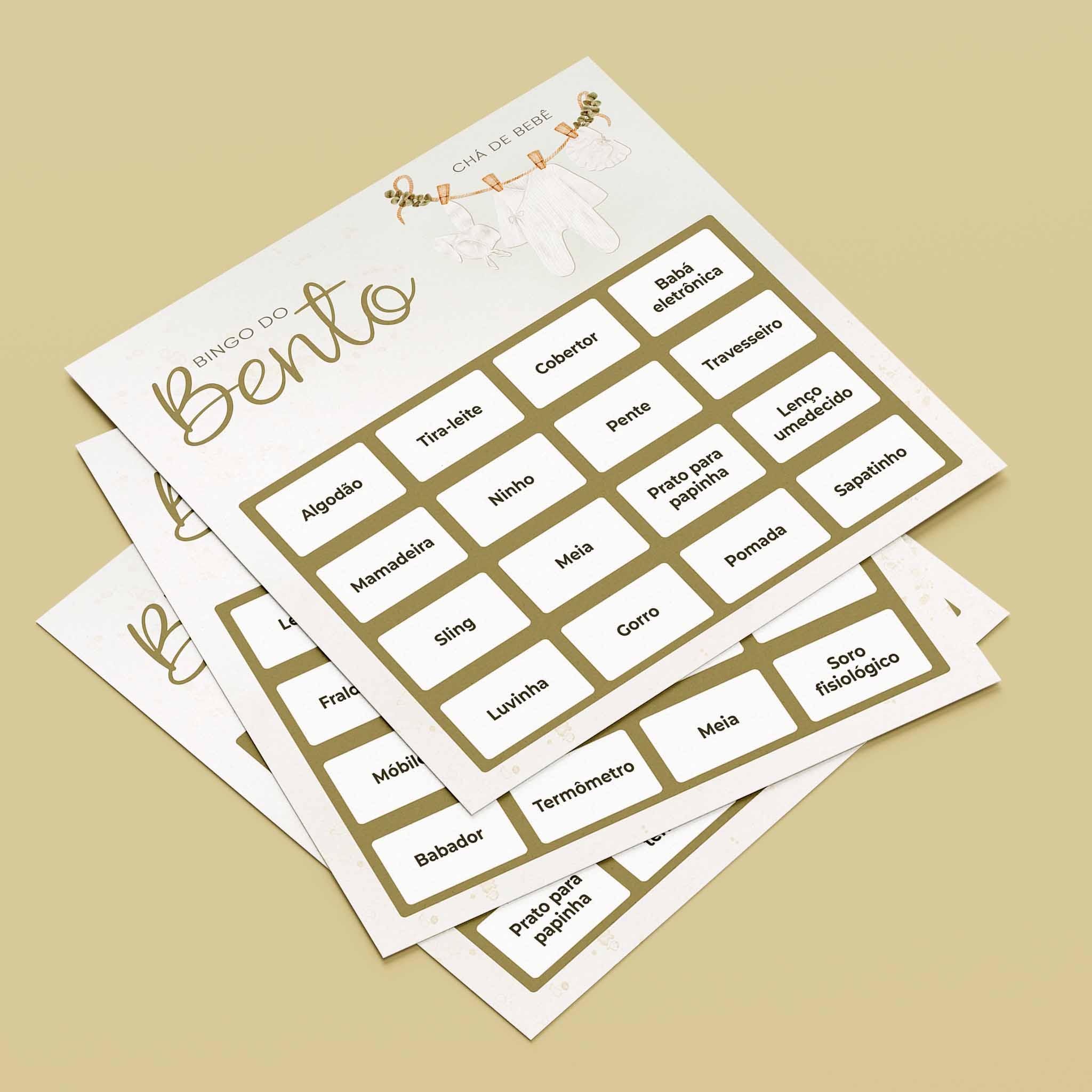 Cartelas de Bingo Chá de Bebê Roupinhas