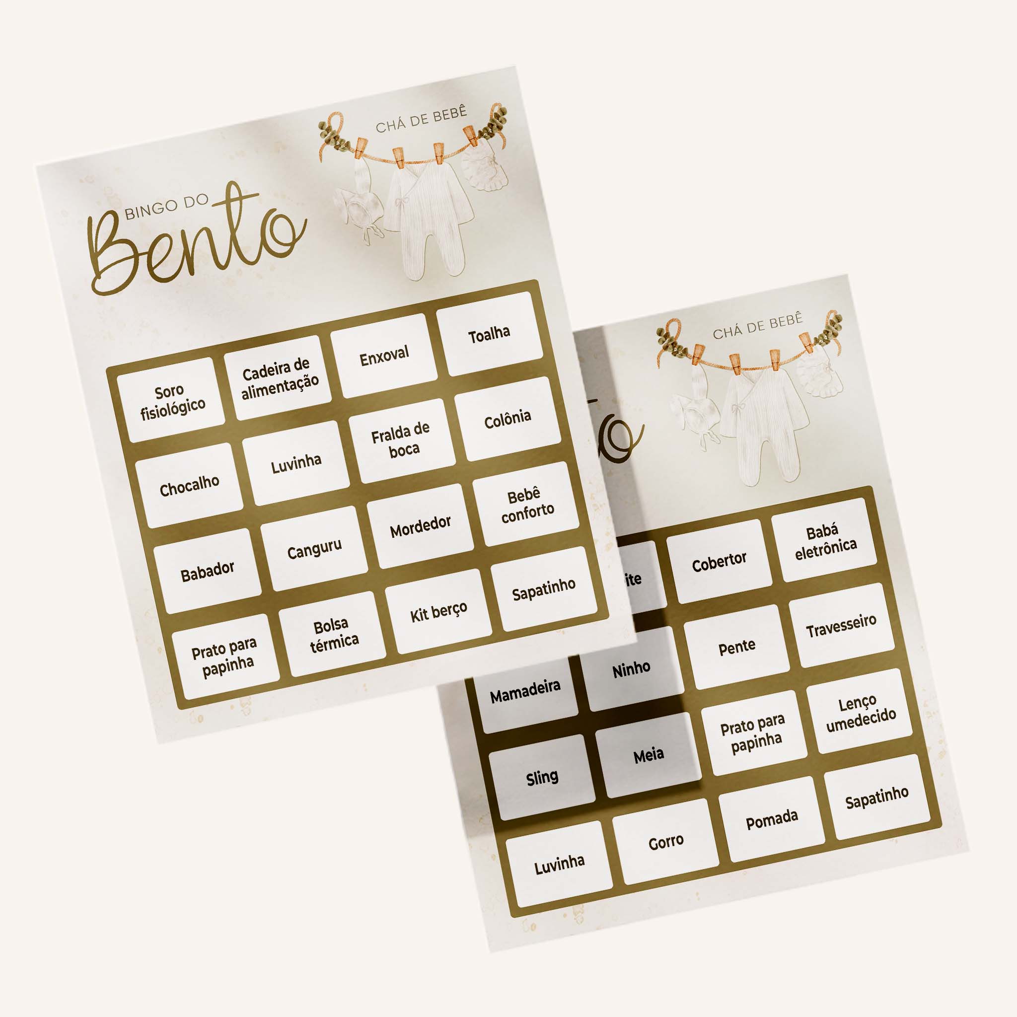Cartelas de Bingo Chá de Bebê Roupinhas