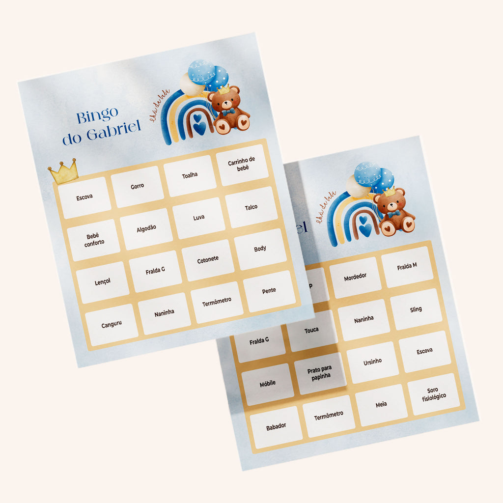 Cartelas de Bingo Chá de Bebê Ursinho