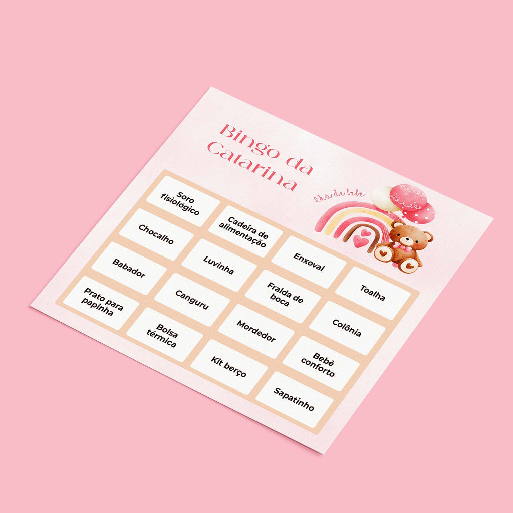 Cartelas de Bingo Chá de Bebê Ursinho