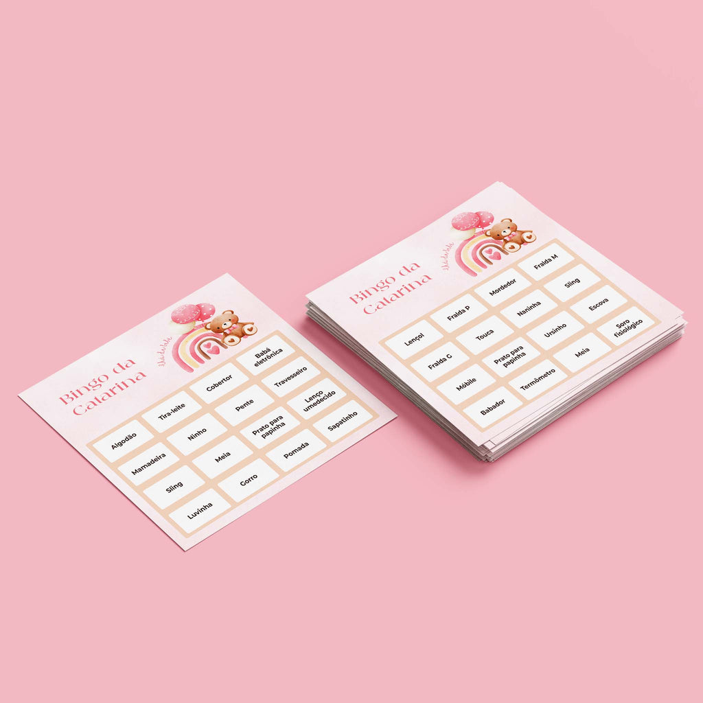Cartelas de Bingo Chá de Bebê Ursinho