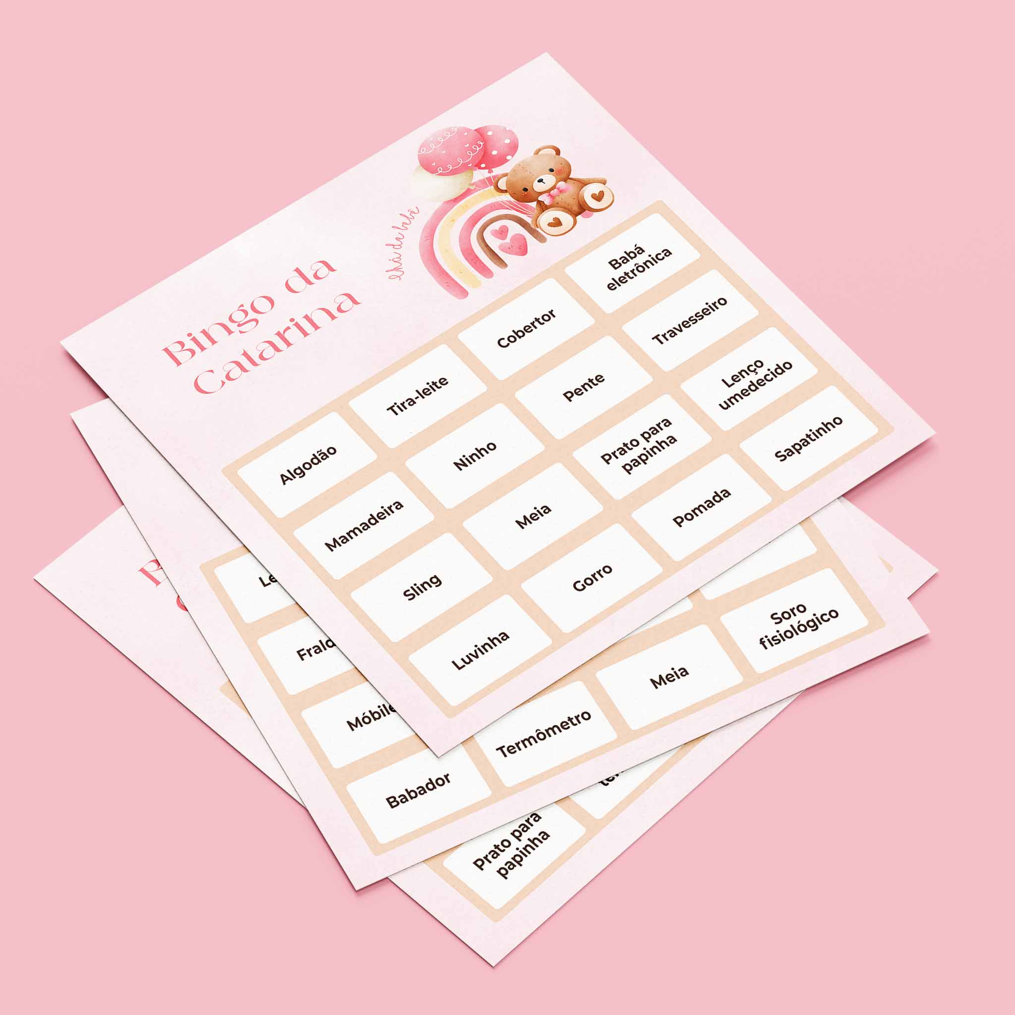 Cartelas de Bingo Chá de Bebê Ursinho