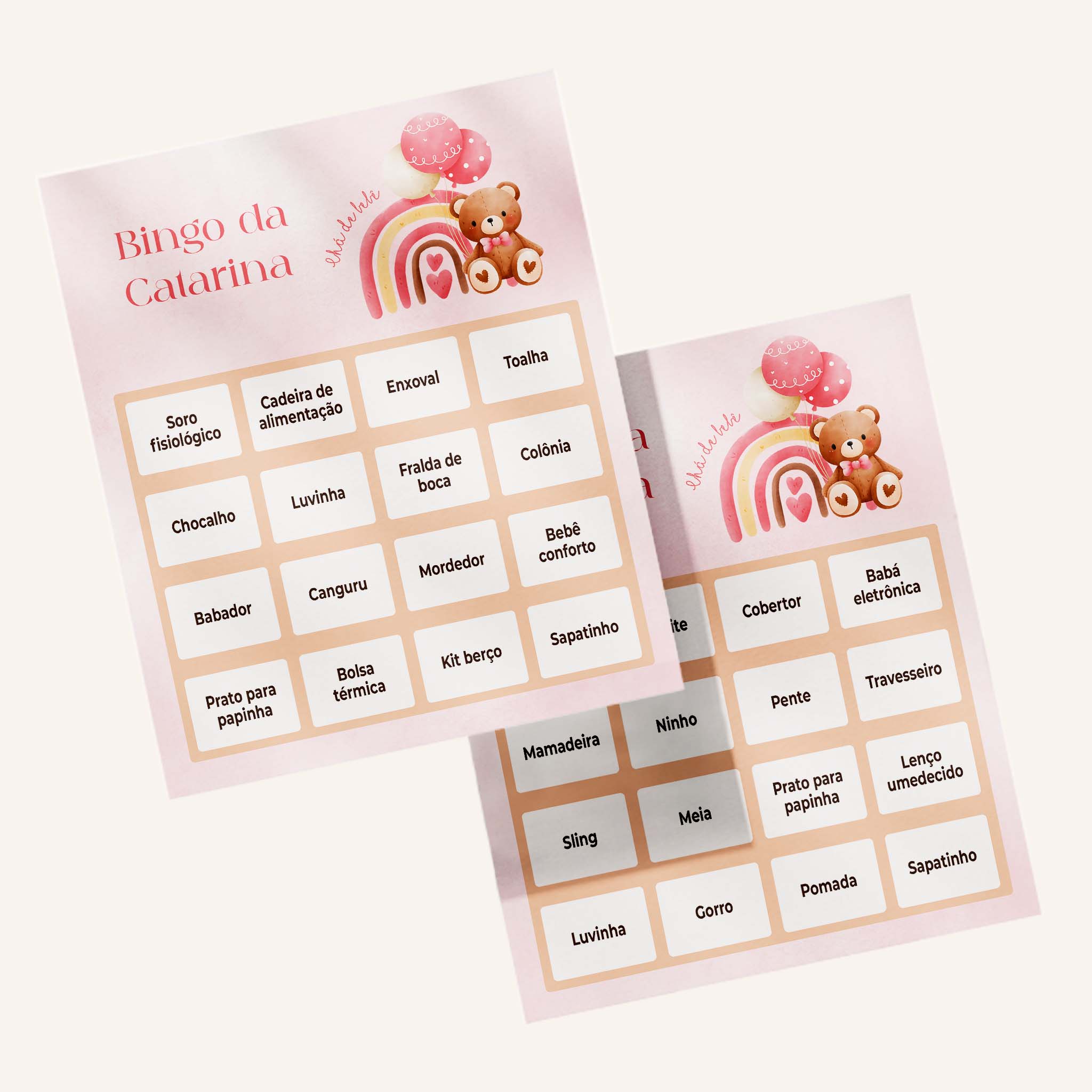 Cartelas de Bingo Chá de Bebê Ursinho