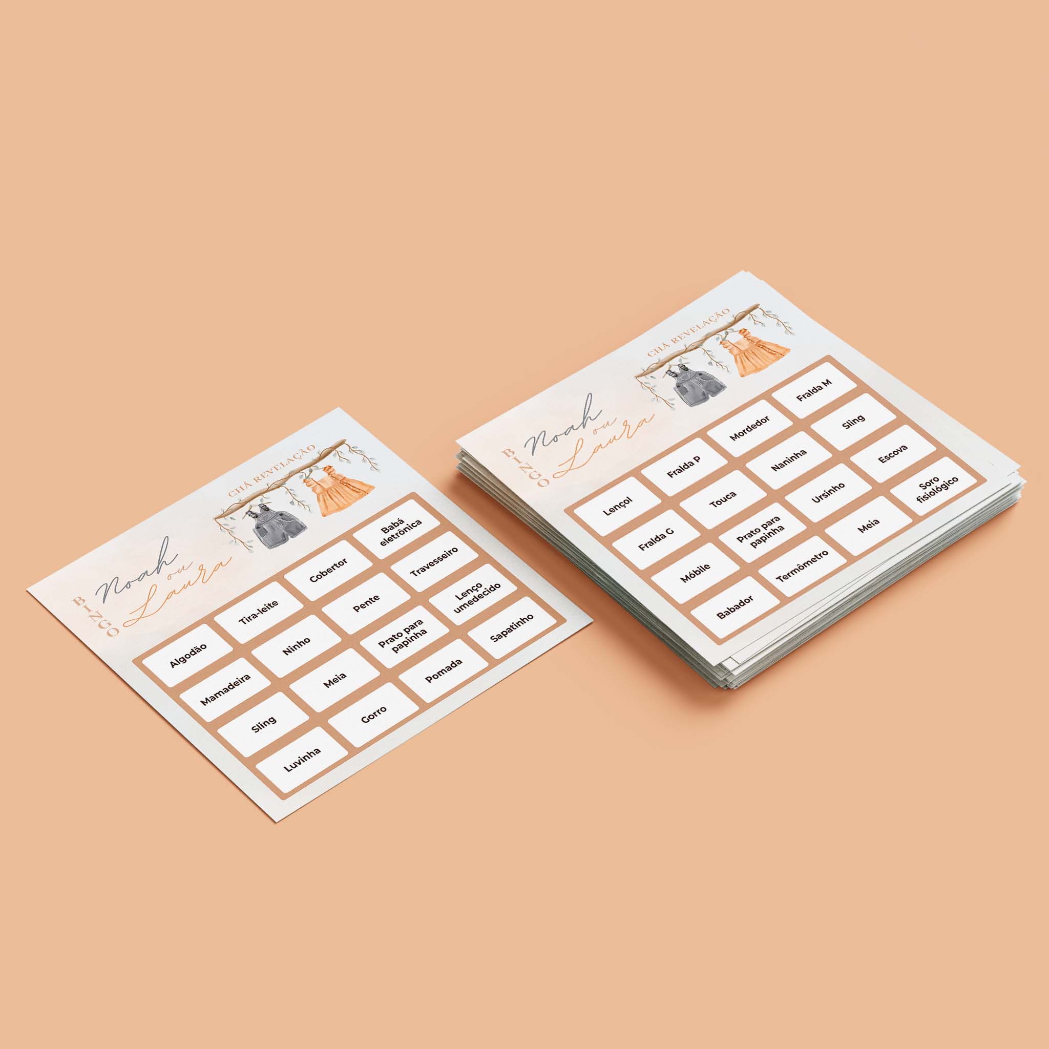 Cartelas de Bingo Chá Revelação Roupinhas