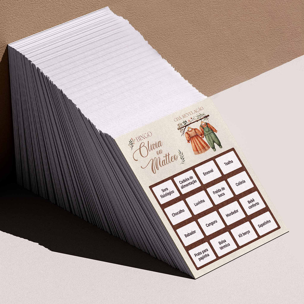 Cartelas de Bingo Chá Revelação Roupinhas