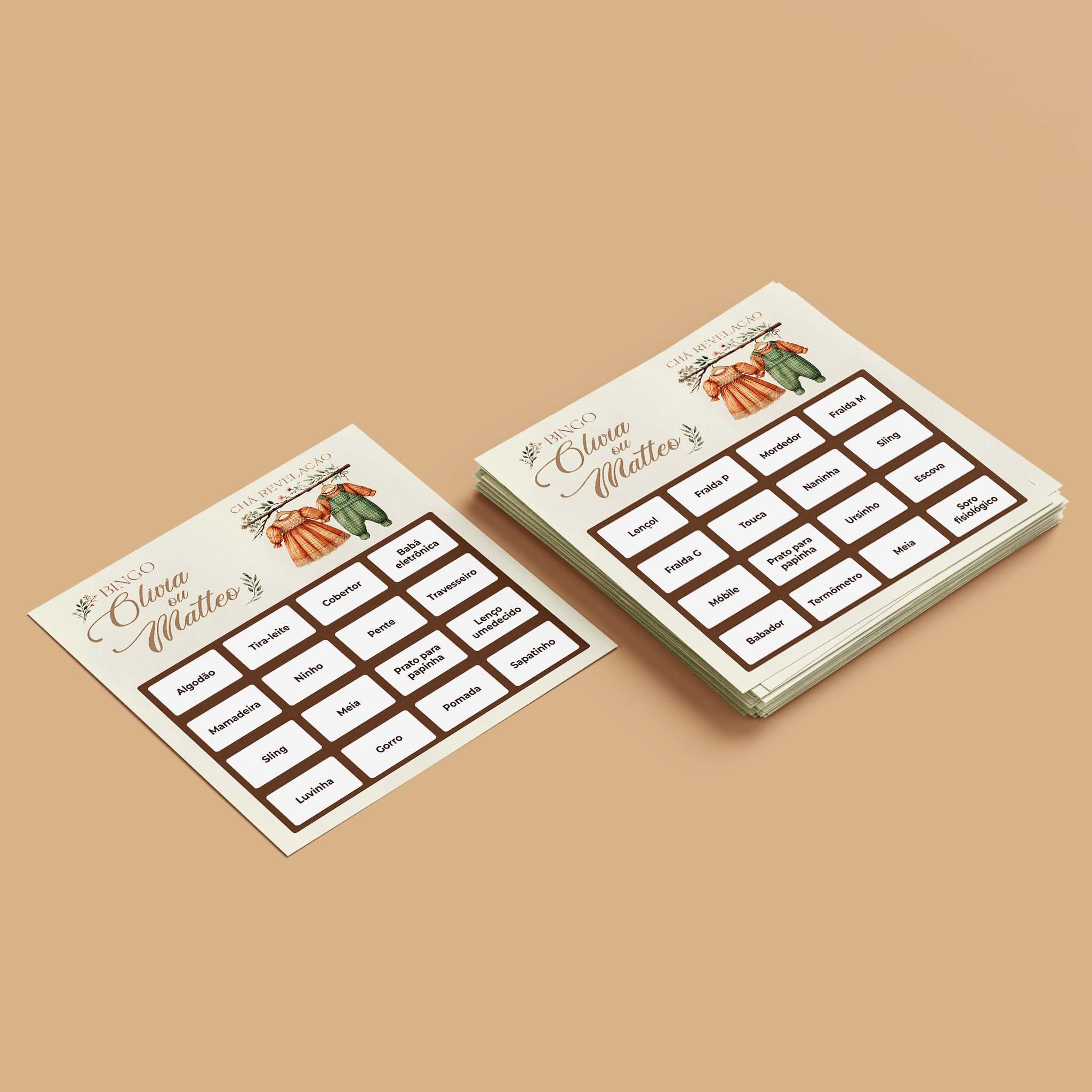 Cartelas de Bingo Chá Revelação Roupinhas