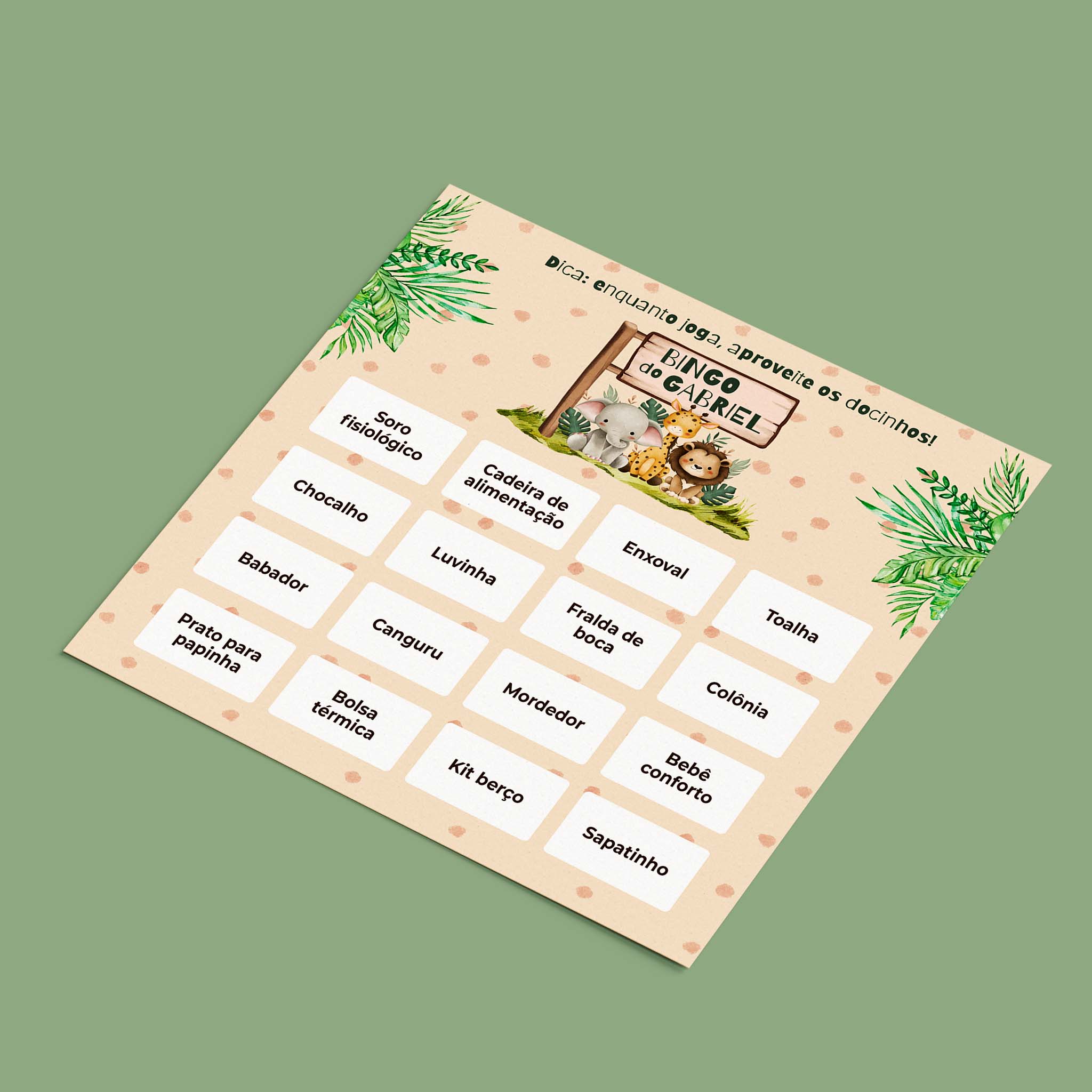 Cartelas de Bingo Chá de Bebê Safari