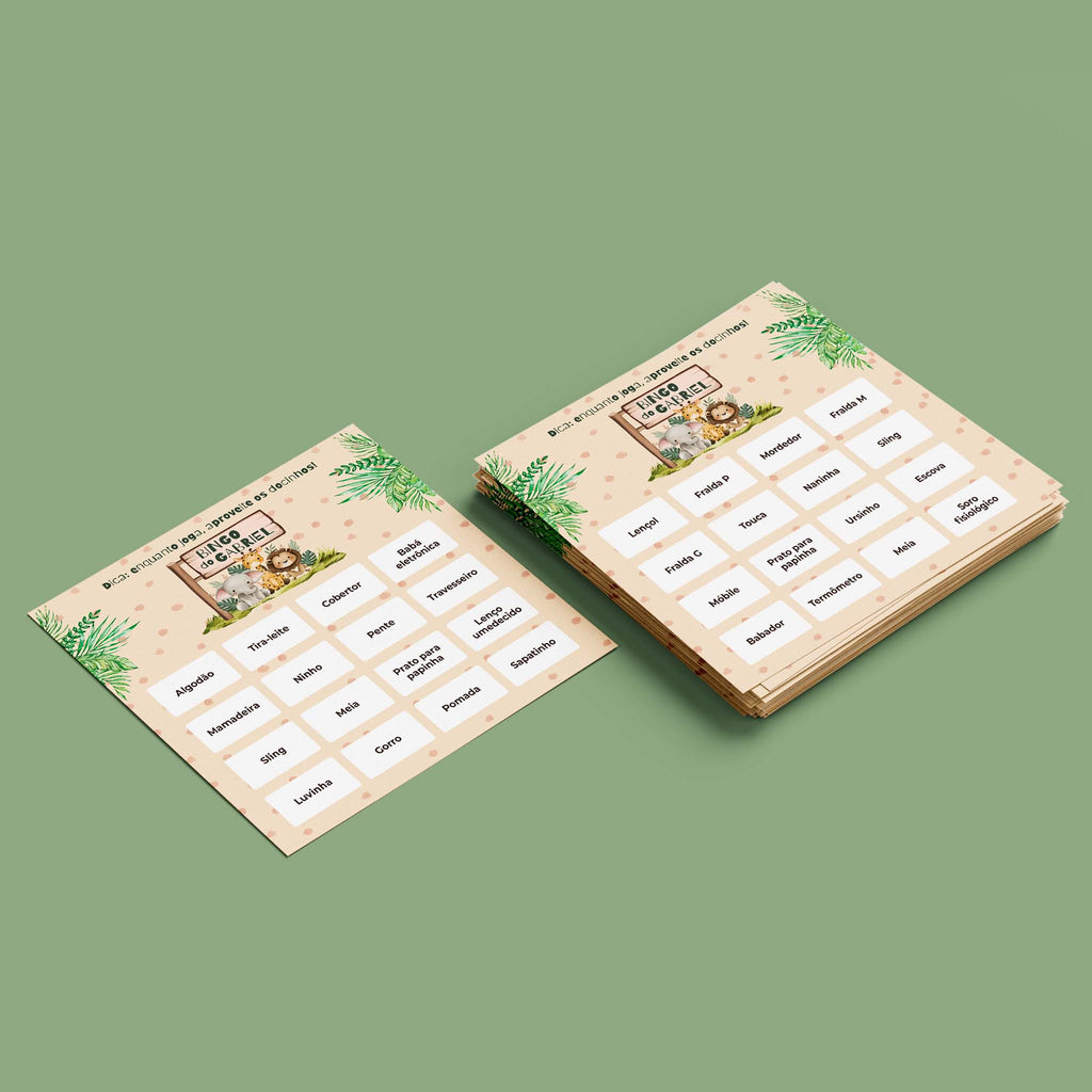 Cartelas de Bingo Chá de Bebê Safari