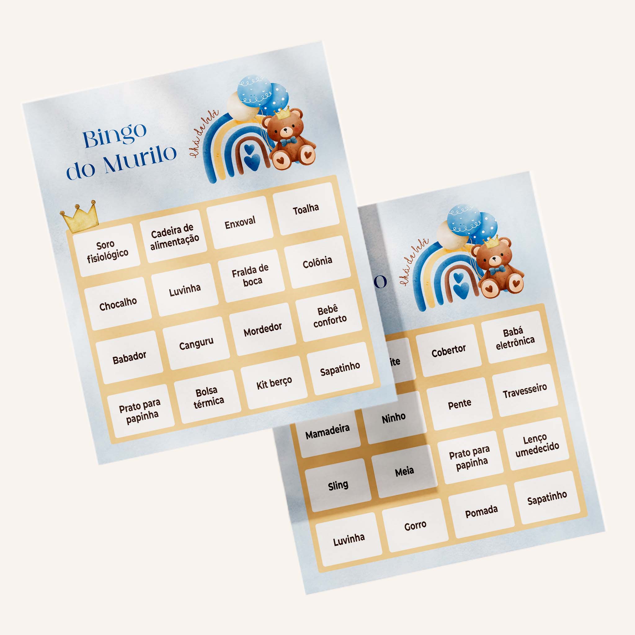 Cartelas de Bingo Chá de Bebê Ursinho