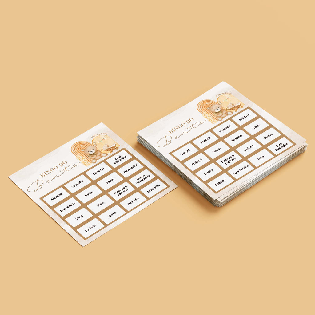 Cartelas de Bingo Chá de Bebê Ursinho