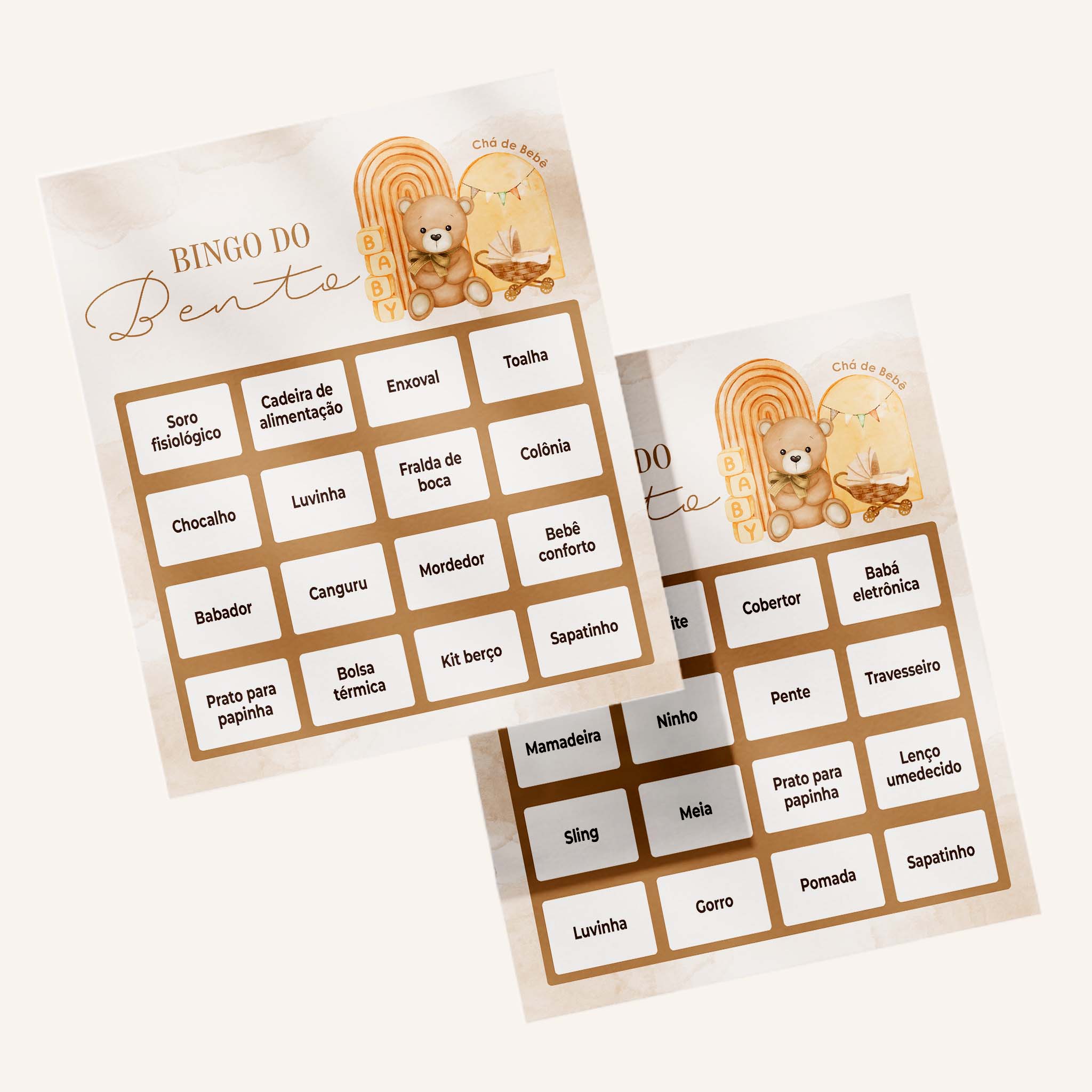 Cartelas de Bingo Chá de Bebê Ursinho