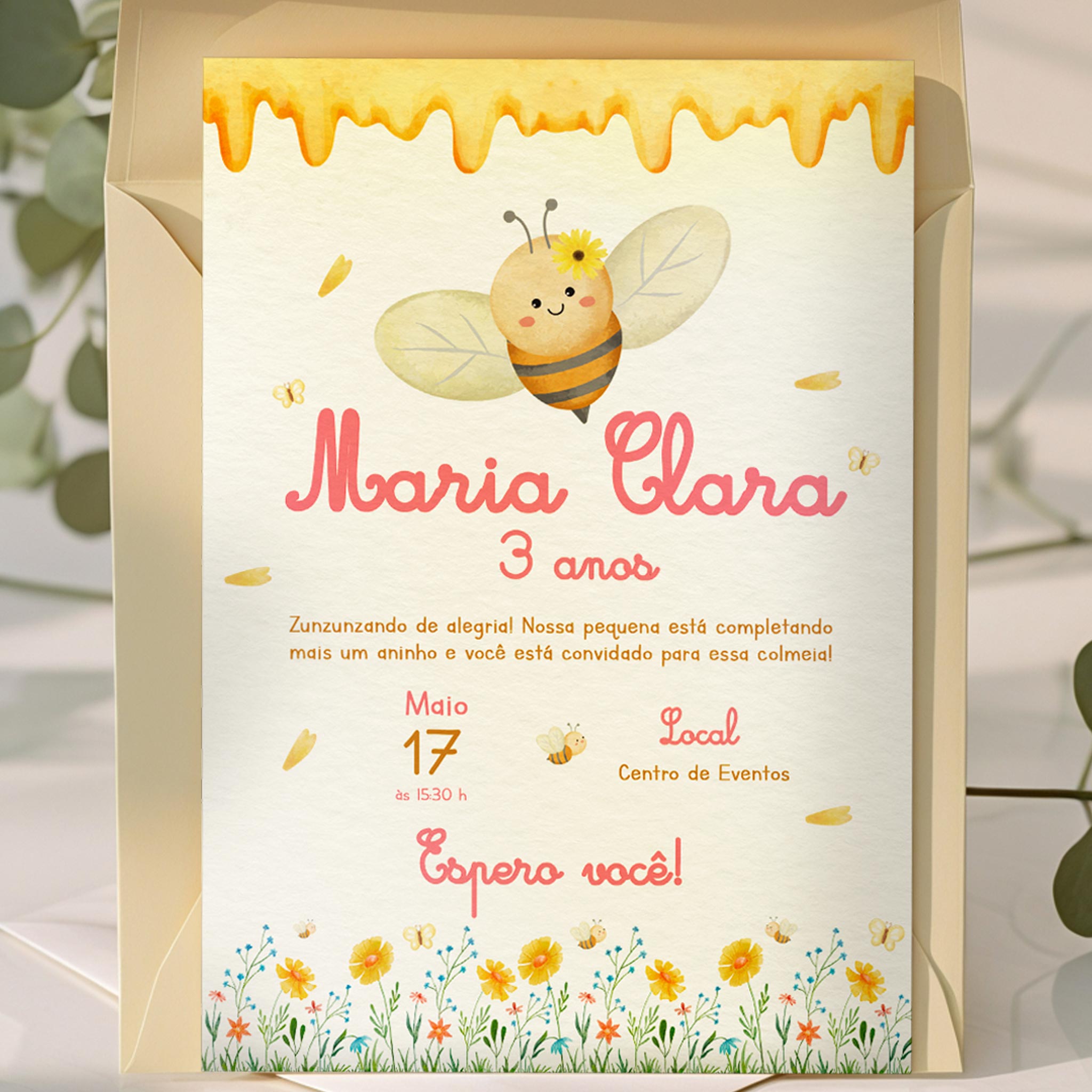 Invitación de cumpleaños de abeja digital