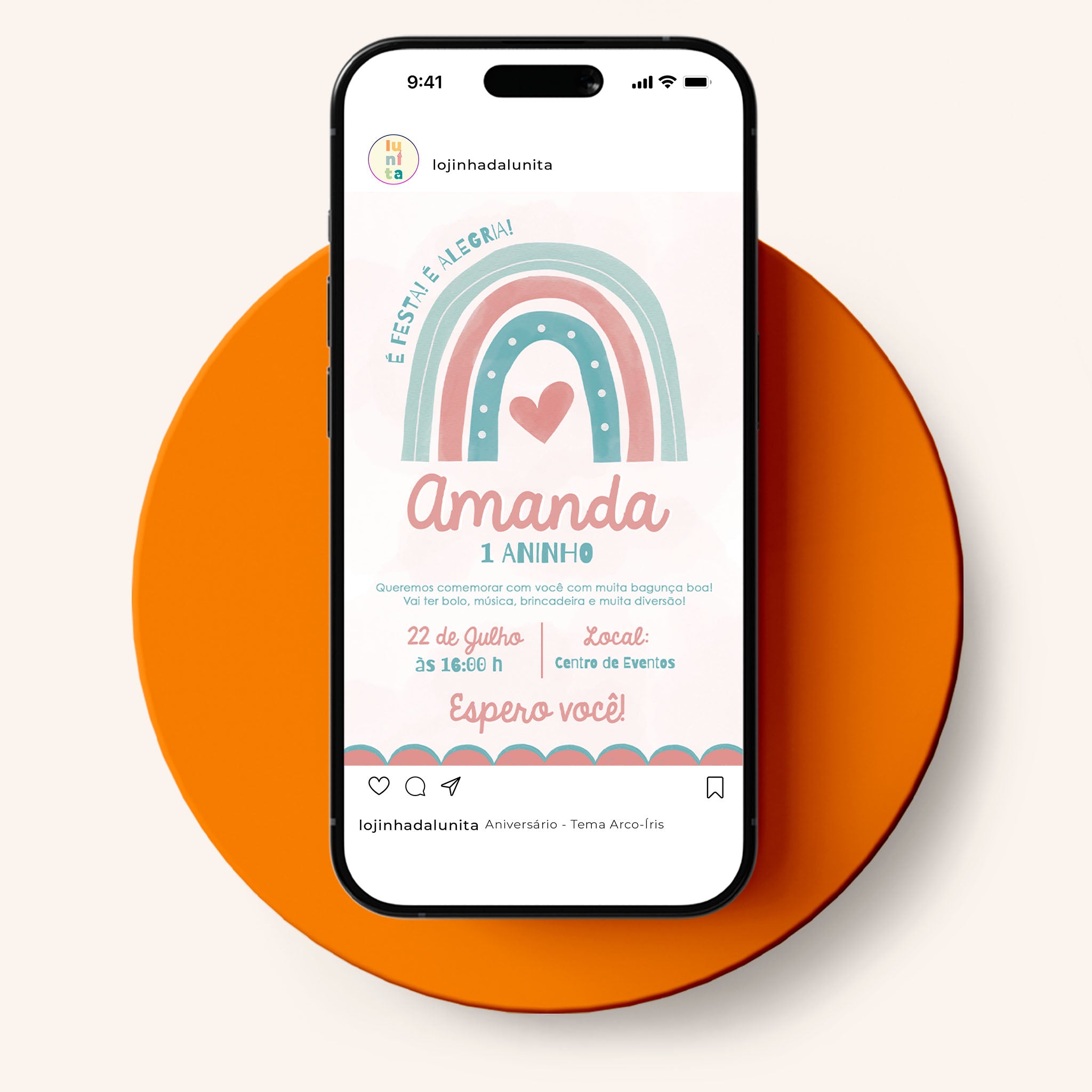 Invitación digital de cumpleaños arcoíris