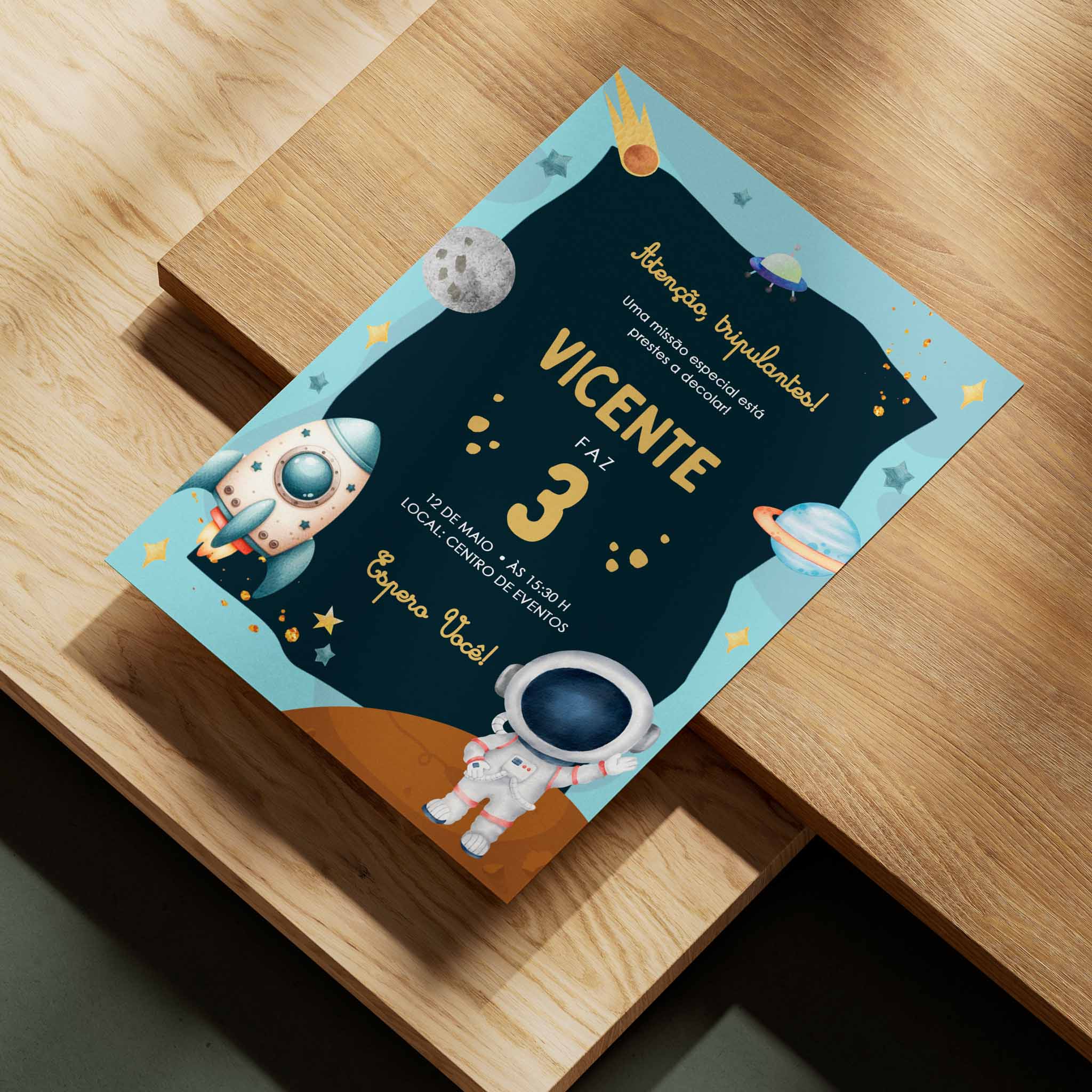 Invitación digital de cumpleaños de astronauta