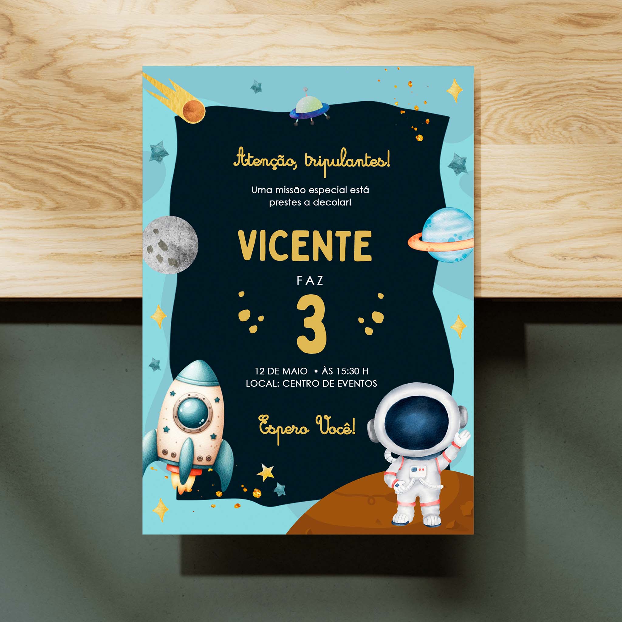 Invitación digital de cumpleaños de astronauta