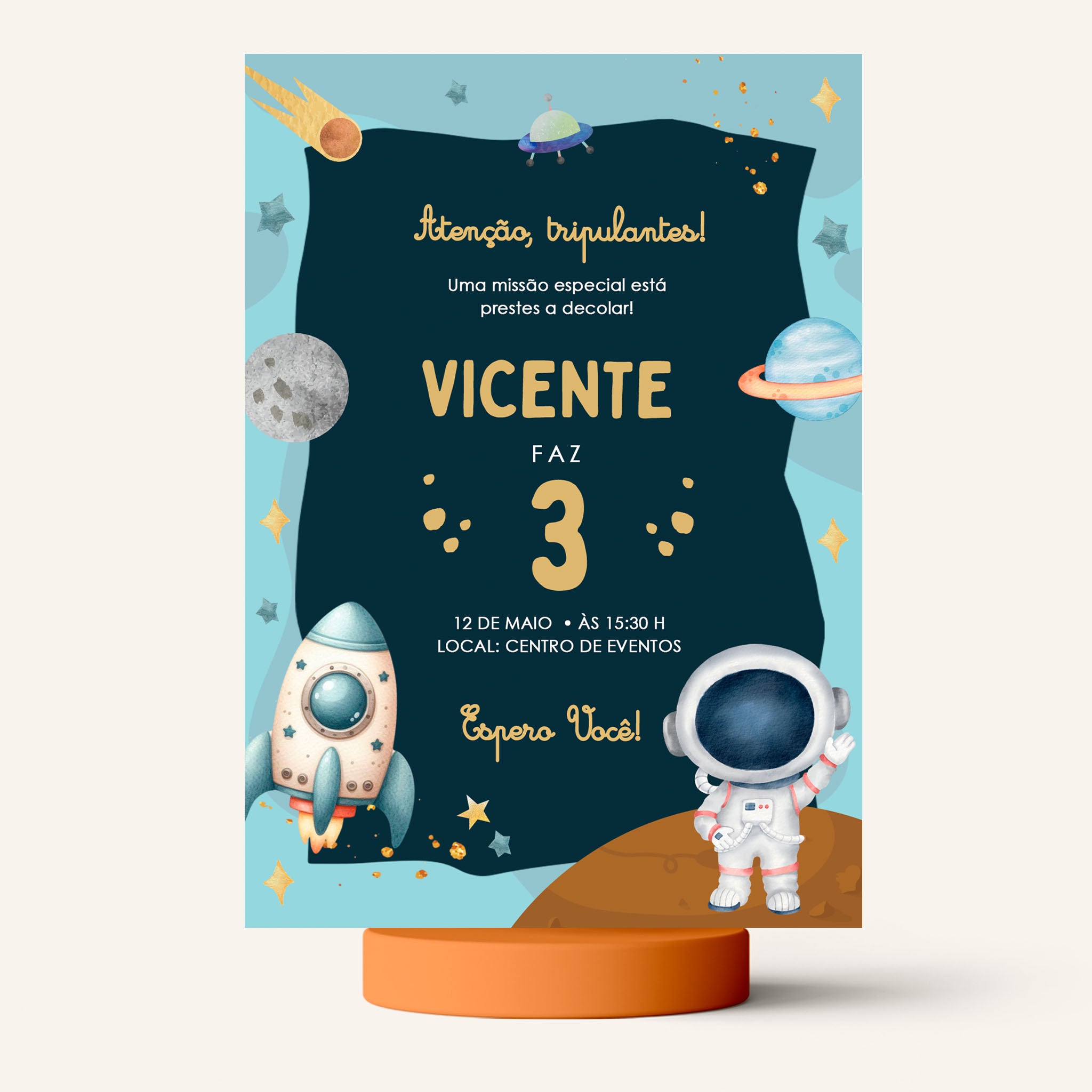 Invitación digital de cumpleaños de astronauta
