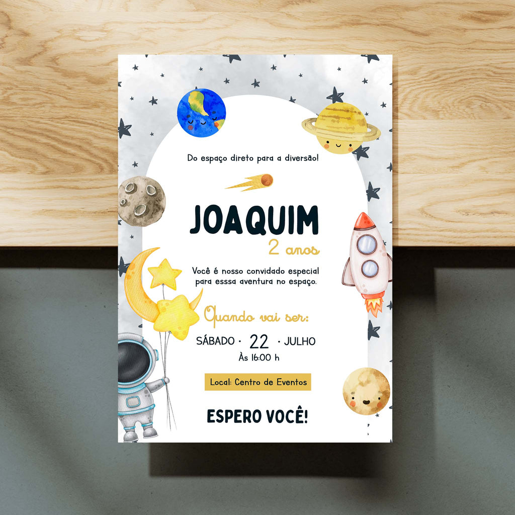 Invitación digital de cumpleaños de astronauta