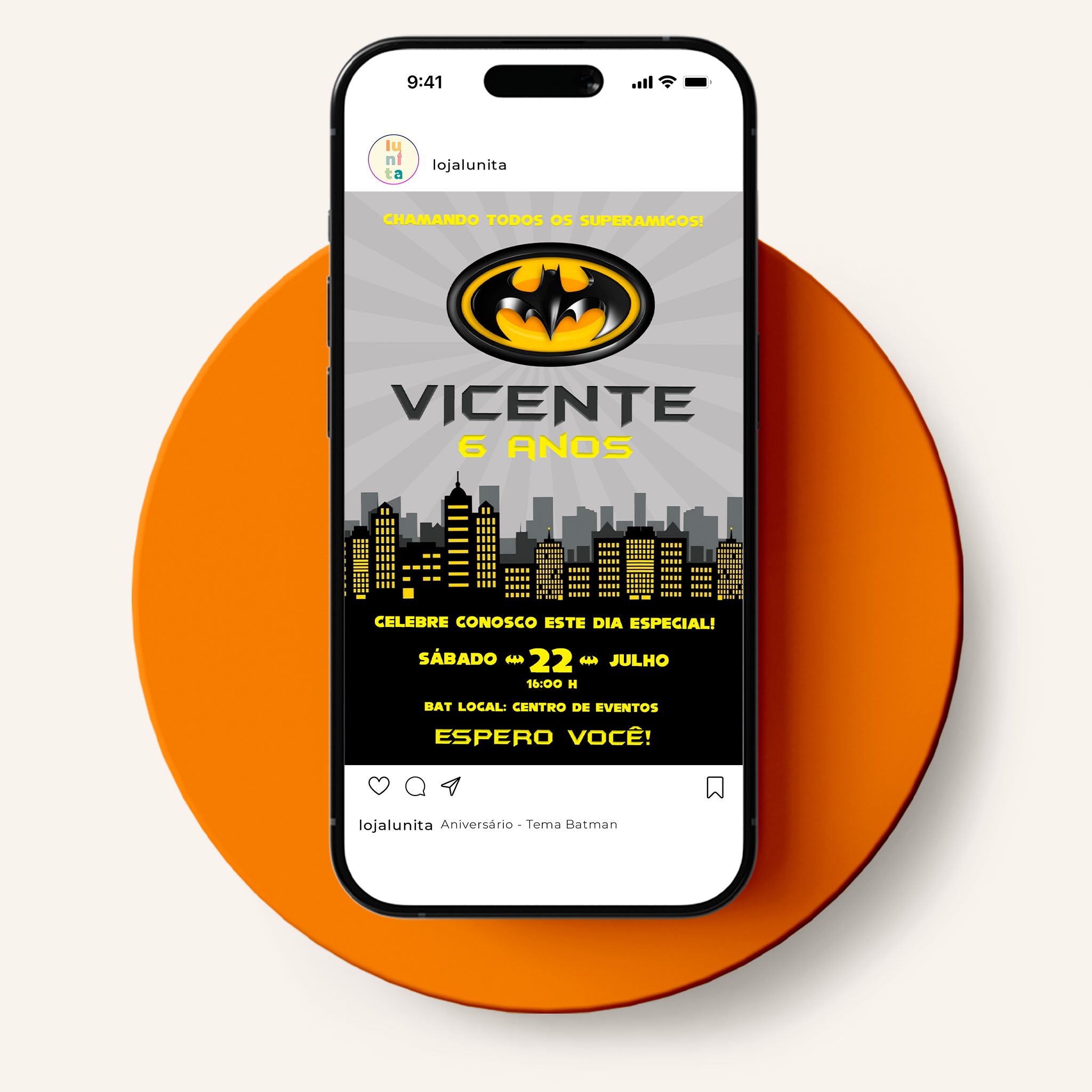 Invitación digital de cumpleaños de Batman