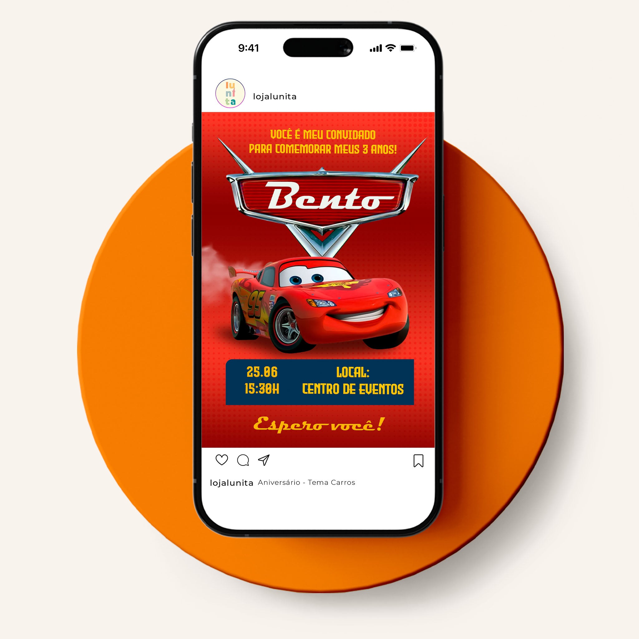 Invitación digital de cumpleaños de Cars