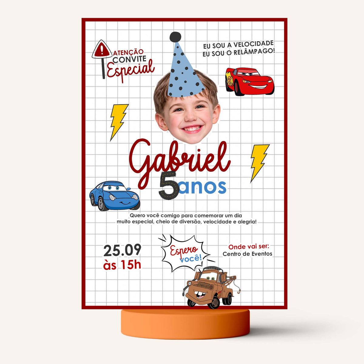 Convite Digital Aniversário Carros com Rostinho