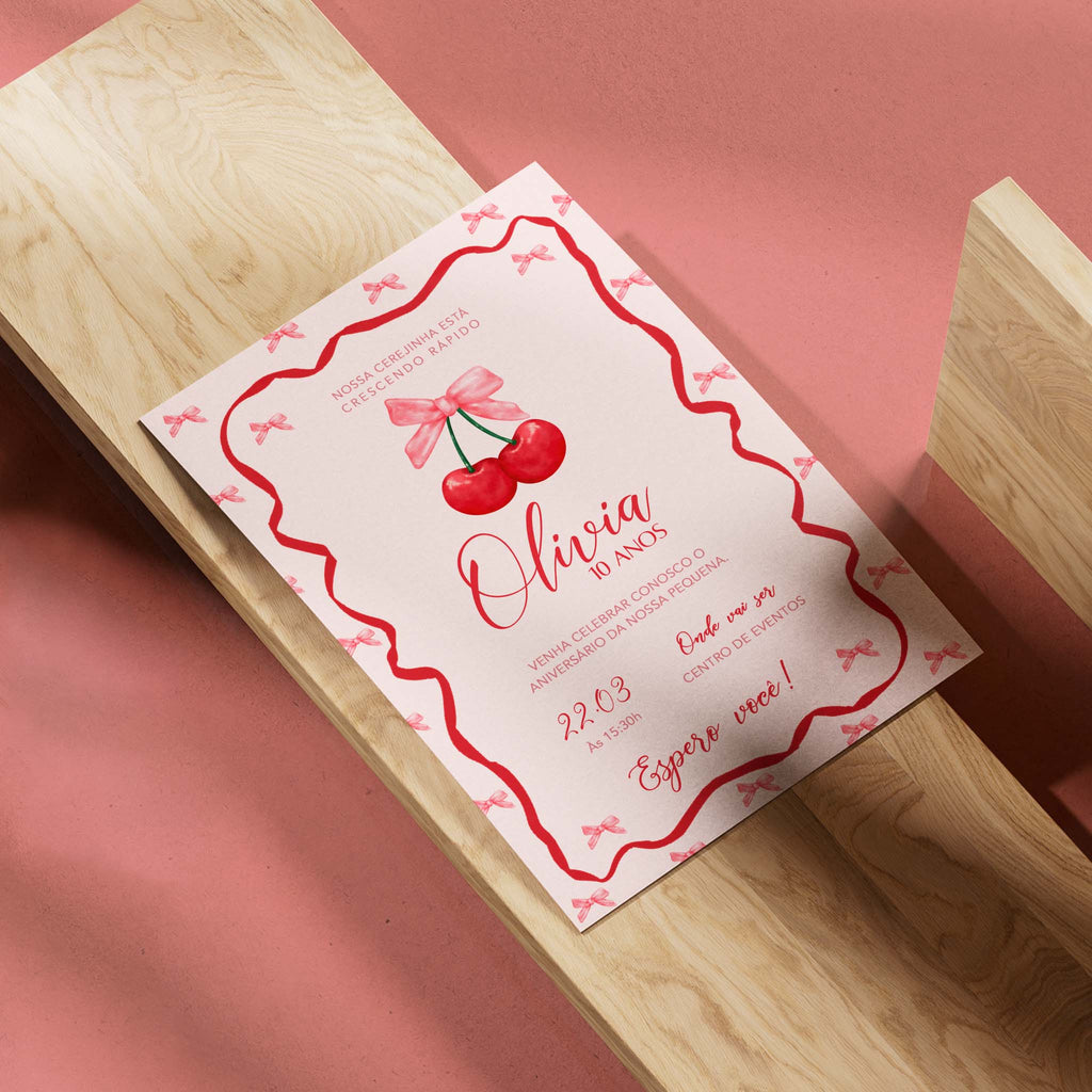 Invitación de cumpleaños de cereza digital