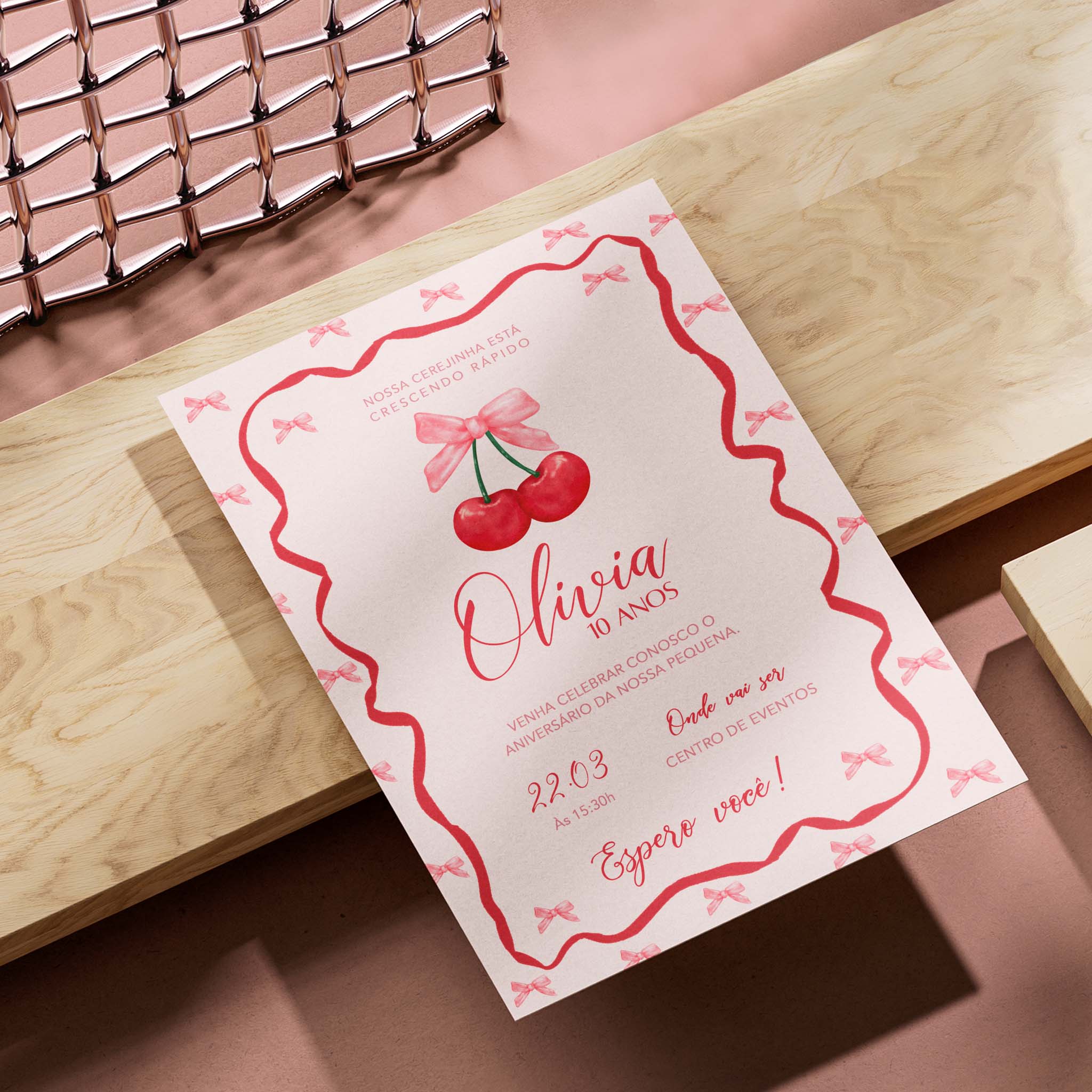 Invitación de cumpleaños de cereza digital