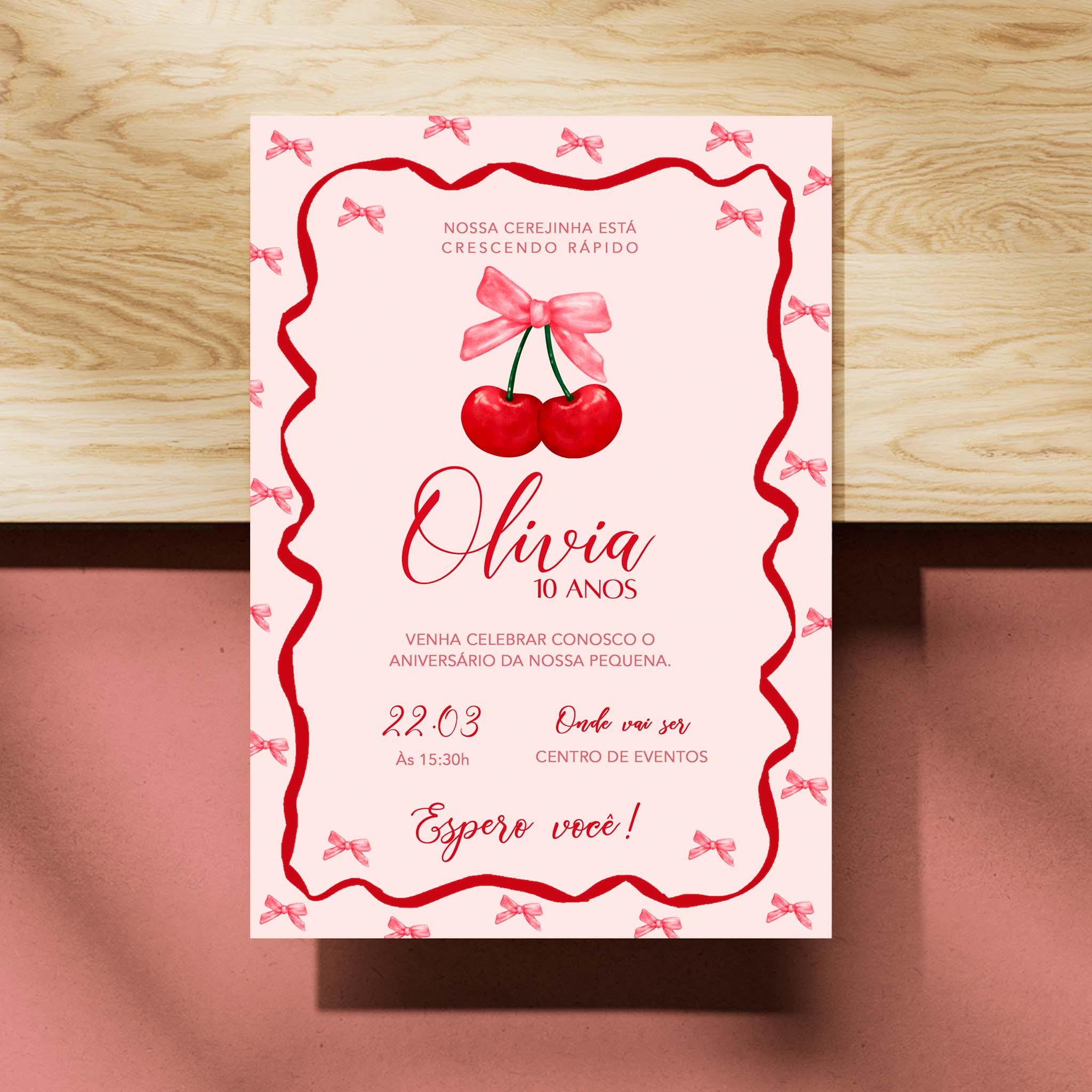 Invitación de cumpleaños de cereza digital