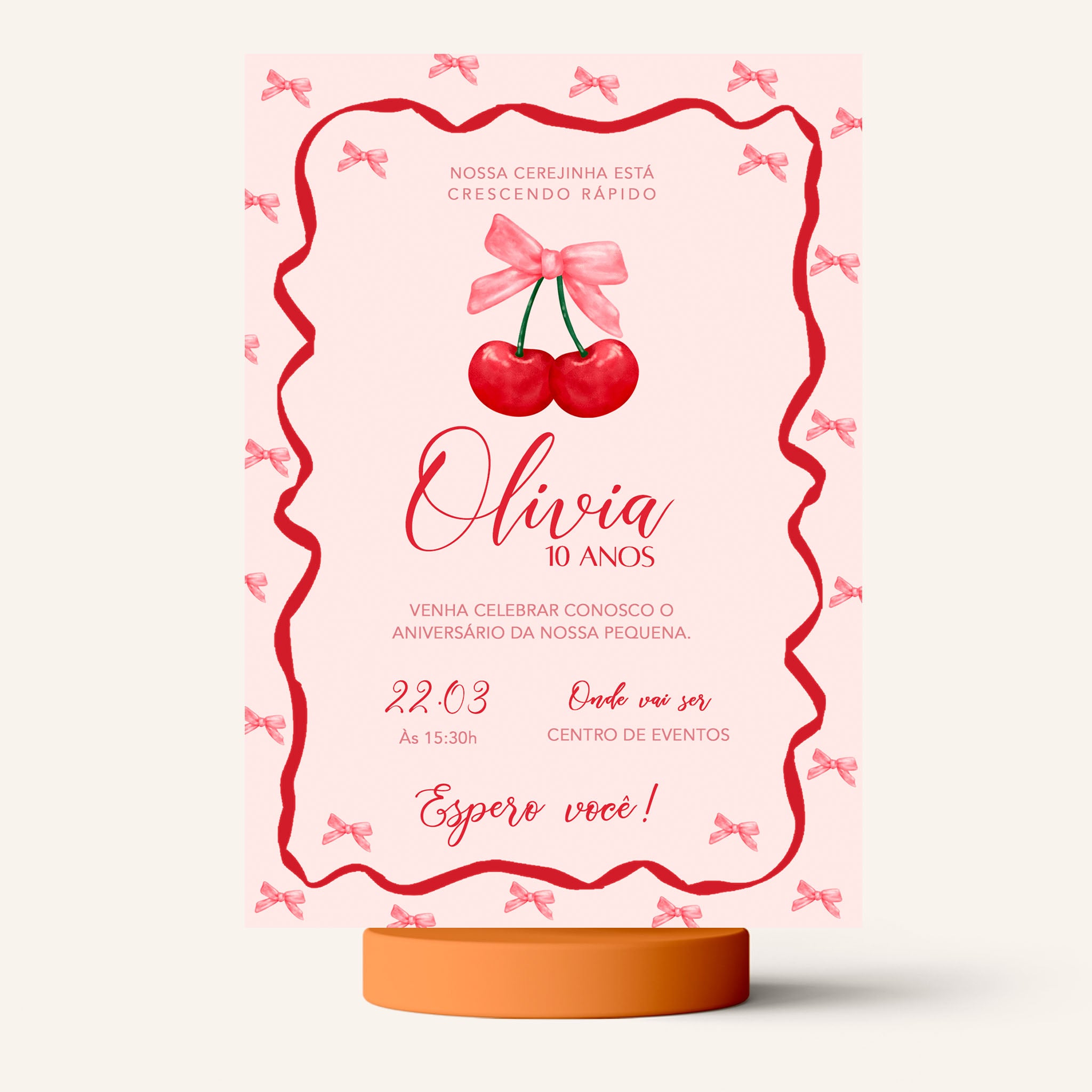 Invitación de cumpleaños de cereza digital